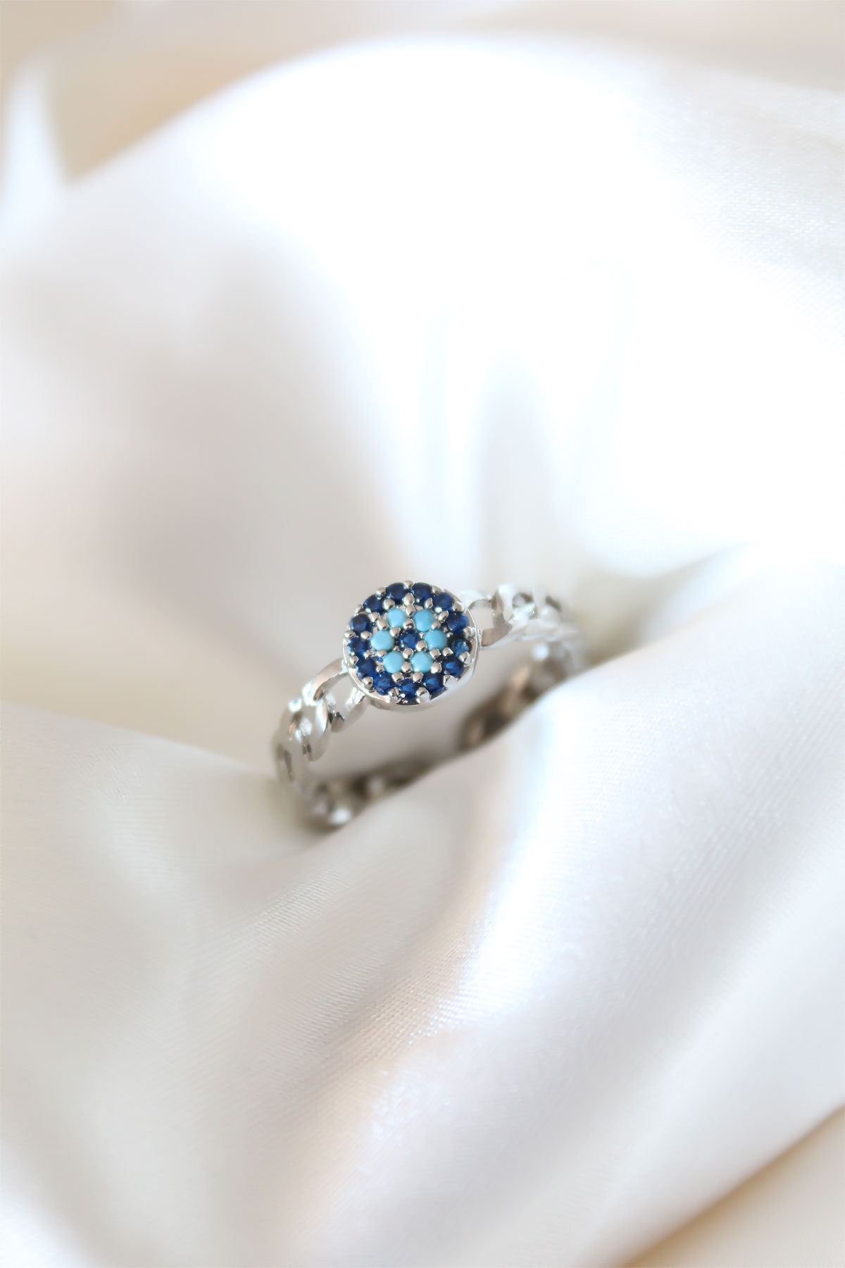 YRTCL Zirkon Taşlı Nazarlı Gümüş Kaplama Kadın Yüzük