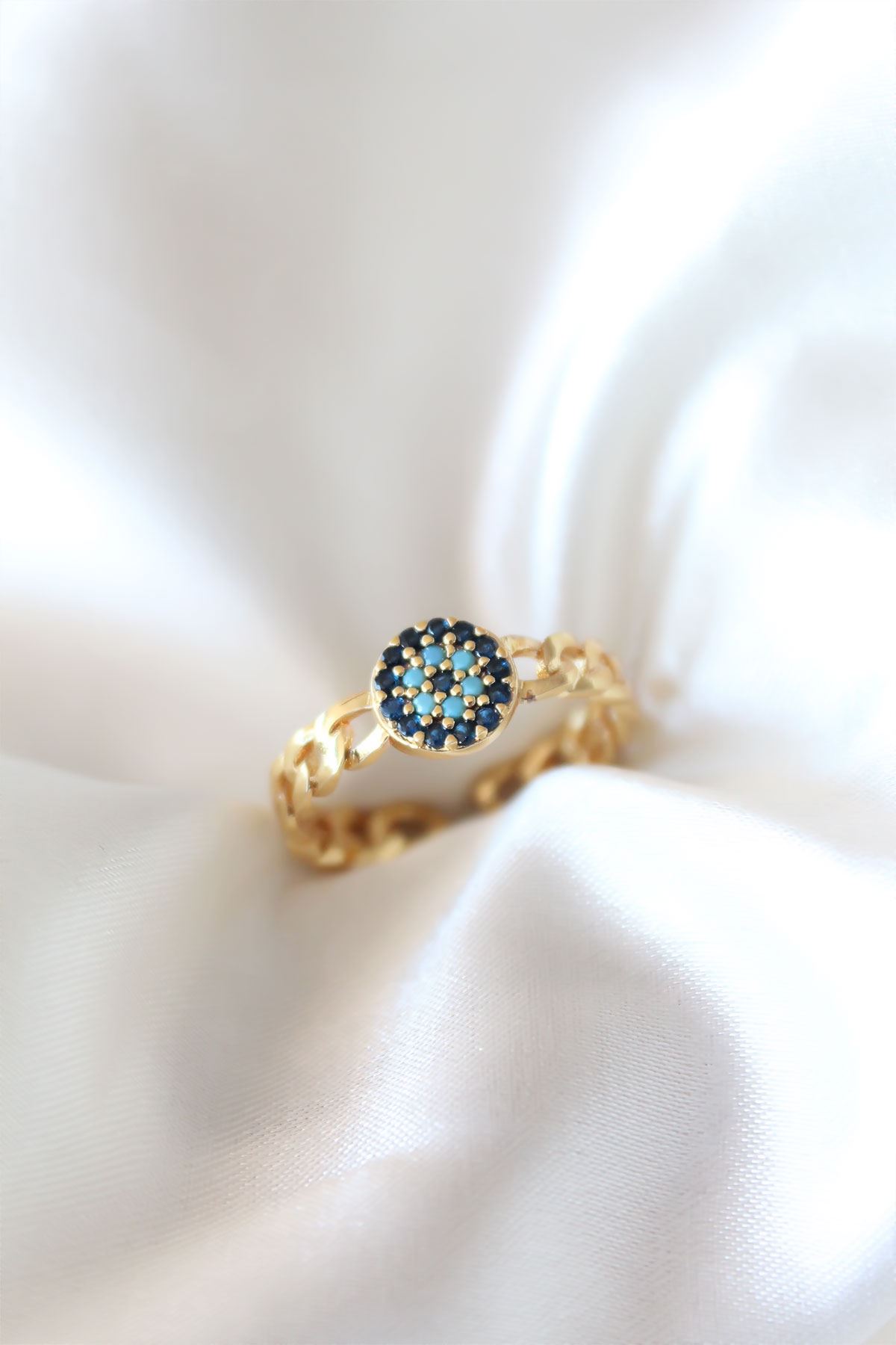 YRTCL Zirkon Taşlı Nazarlı Altın Kaplama Kadın Yüzük