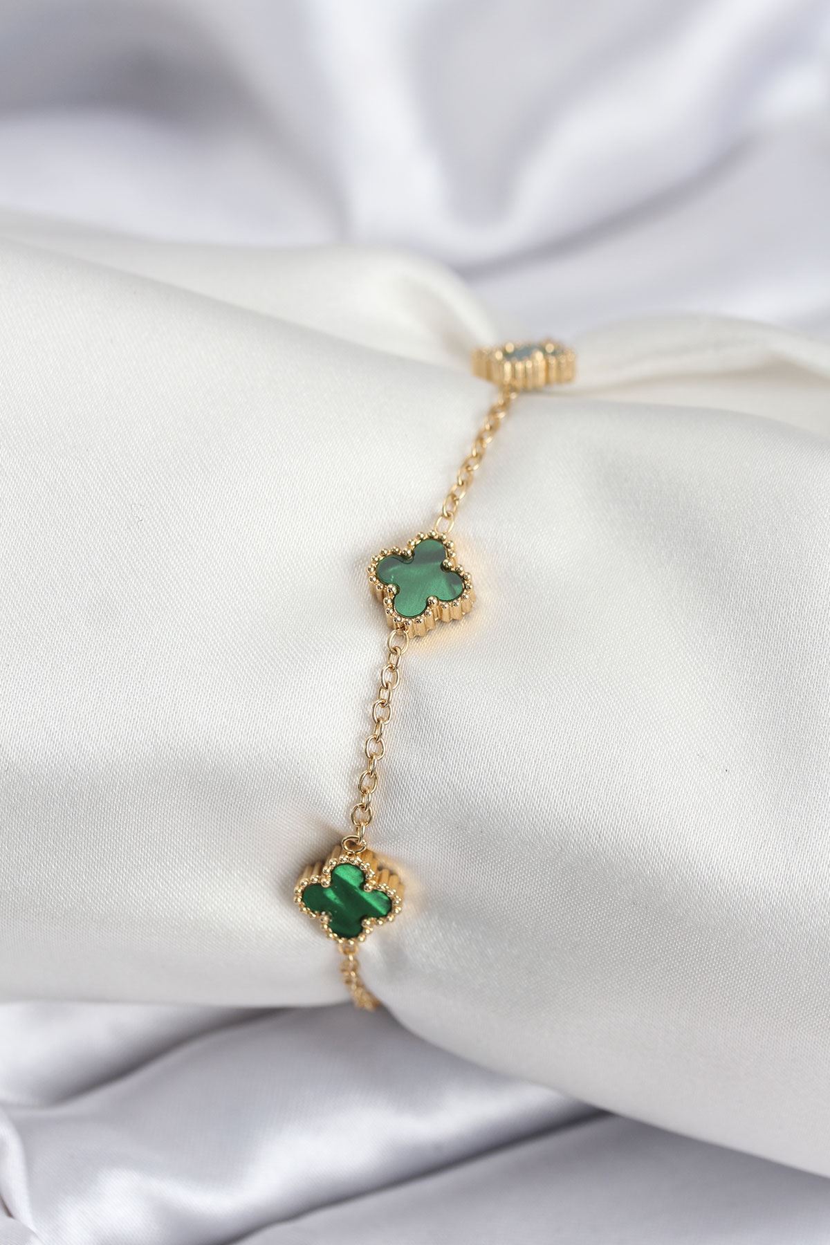 YRTCL 316L Çelik Gold Renk Yeşil Baby Boy Yonca Kadın Bileklik