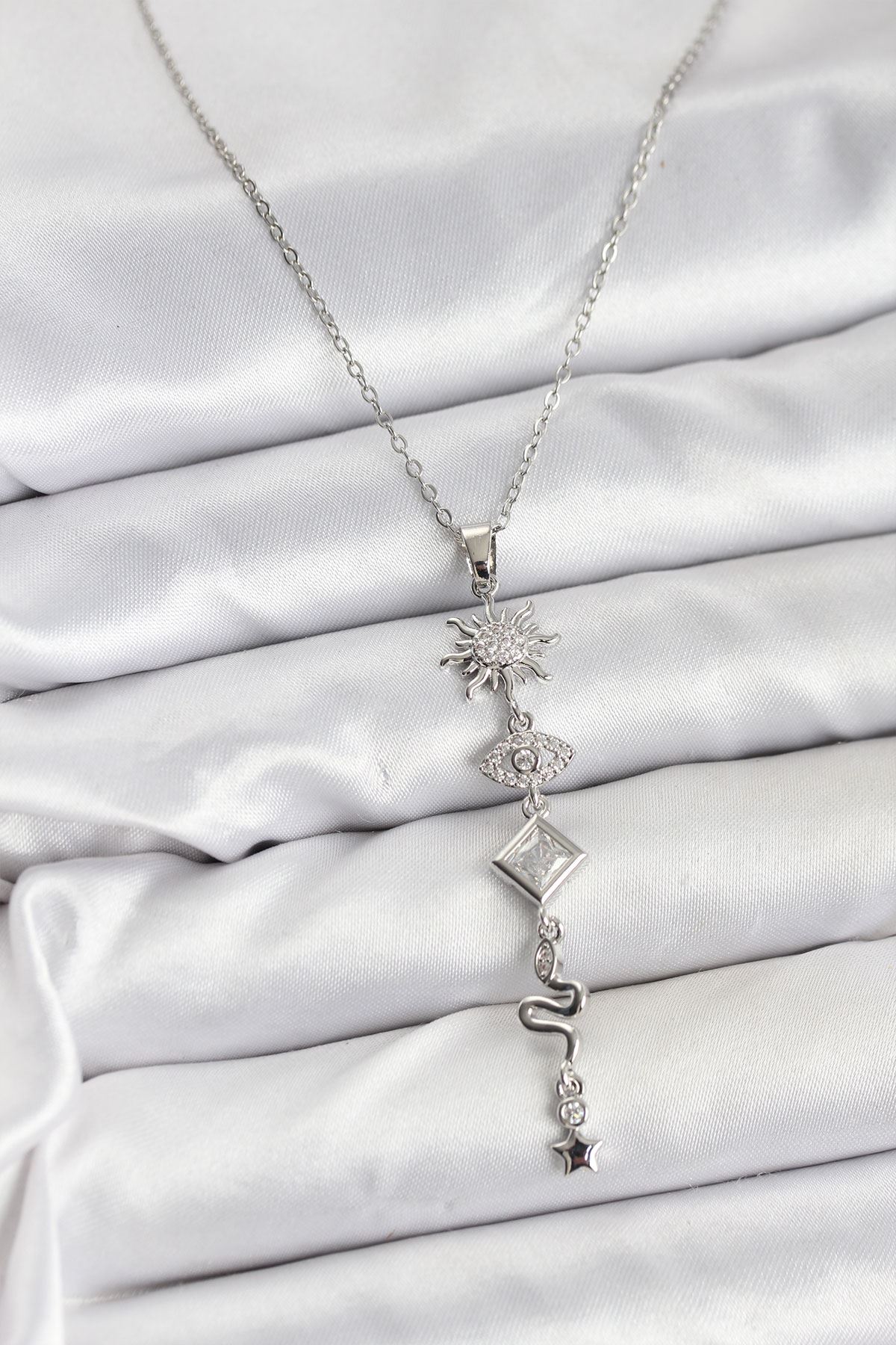 YRTCL 316L Çelik Zincir Gümüş Renk Güneş ve Enerji Model Kadın Y Kolye