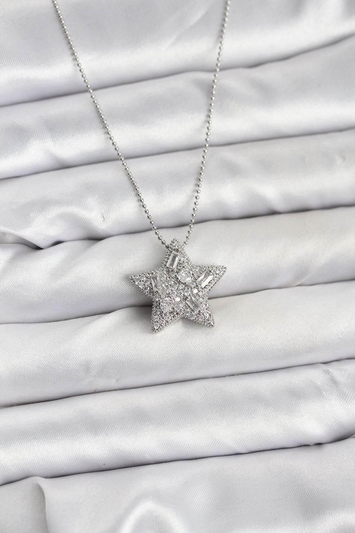 YRTCL 316L Çelik Zincir Gümüş Renk Zincirli Gümüş Yıldız Model Kadın Kolye