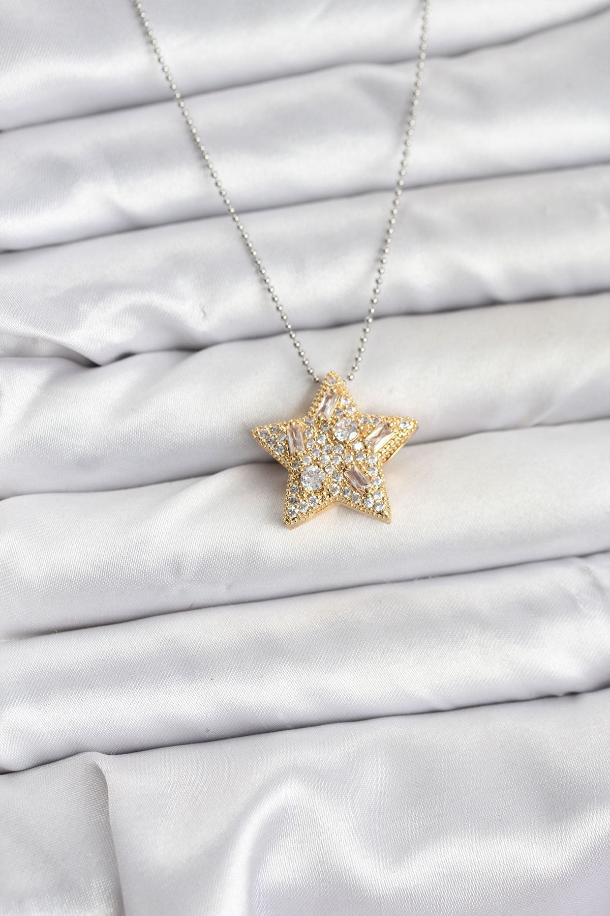 YRTCL 316L Çelik Zincir Gümüş Renk Zincirli Gold Yıldız Model Kadın Kolye