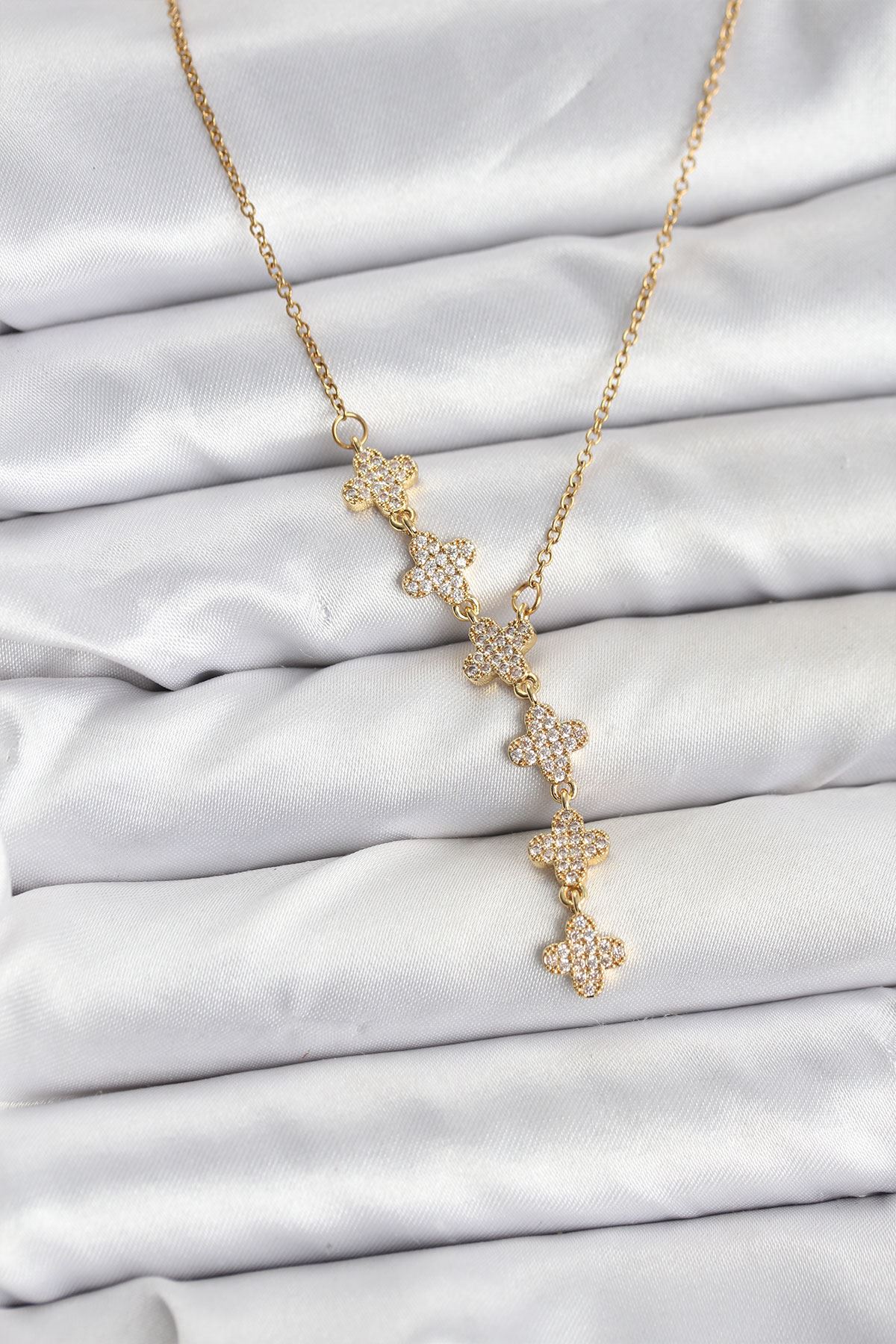 YRTCL 316L Çelik Zincir Gold Renk Yonca Model Kadın Kolye