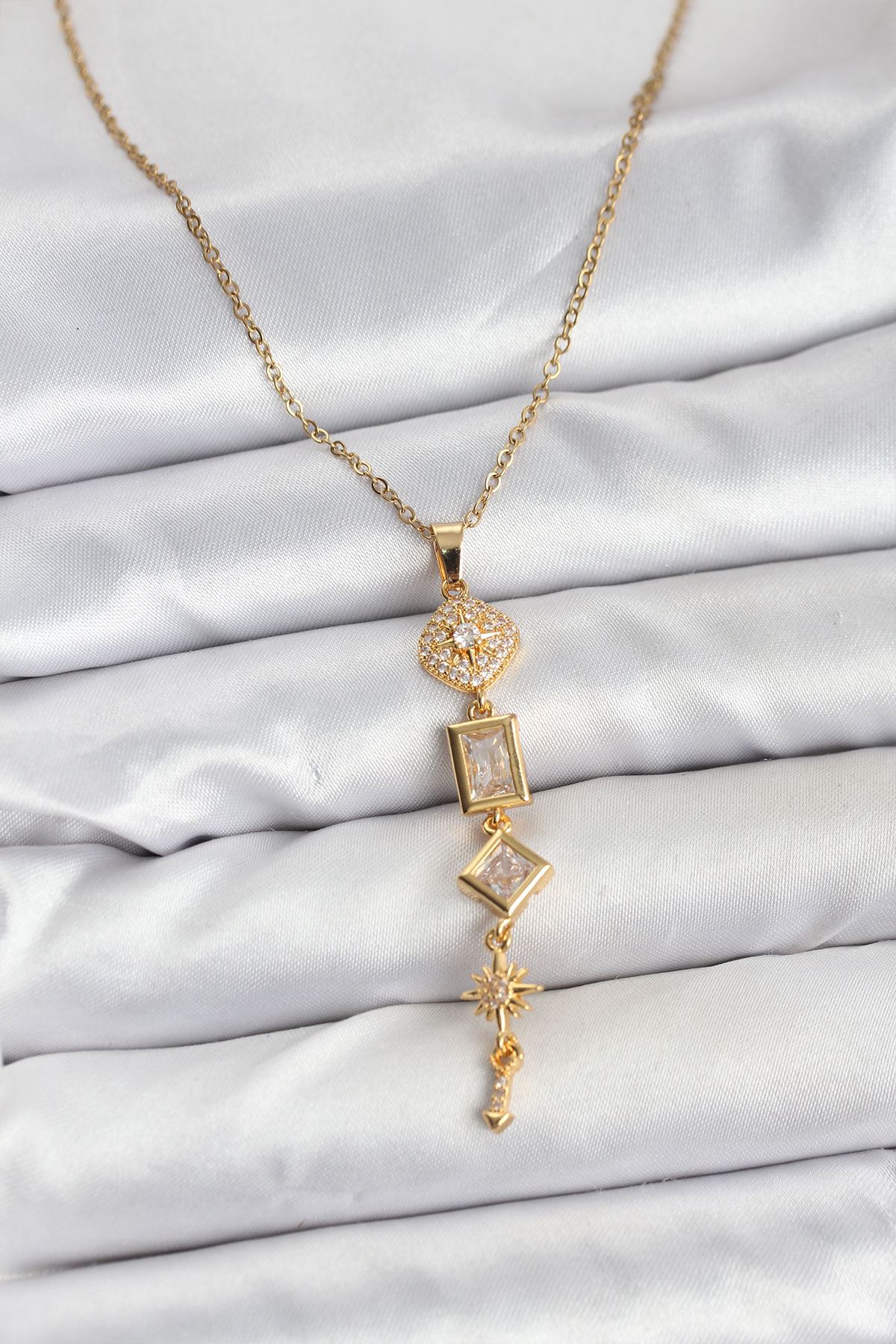 YRTCL 316L Çelik Zincir Gold Renk Kutup Yıldızı Enerji Model Kadın Y Kolye