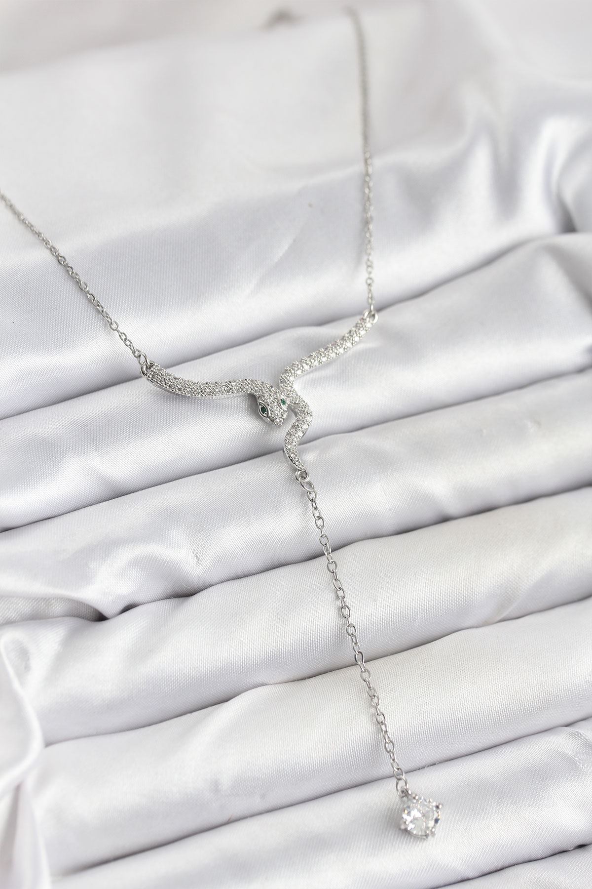 YRTCL 316L Çelik Zincir Gümüş Renk Yılan Model Y Kolye