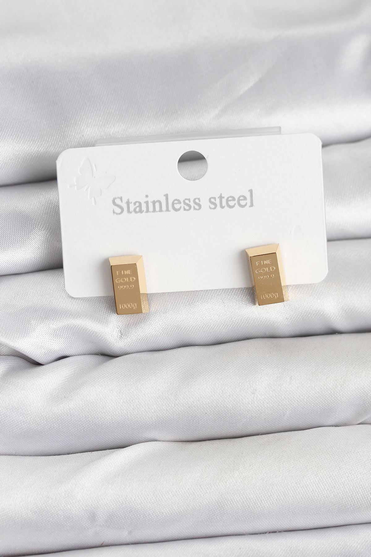 YRTCL 316L Çelik Gold Renk Külçe Altın Model Kadın Küpe