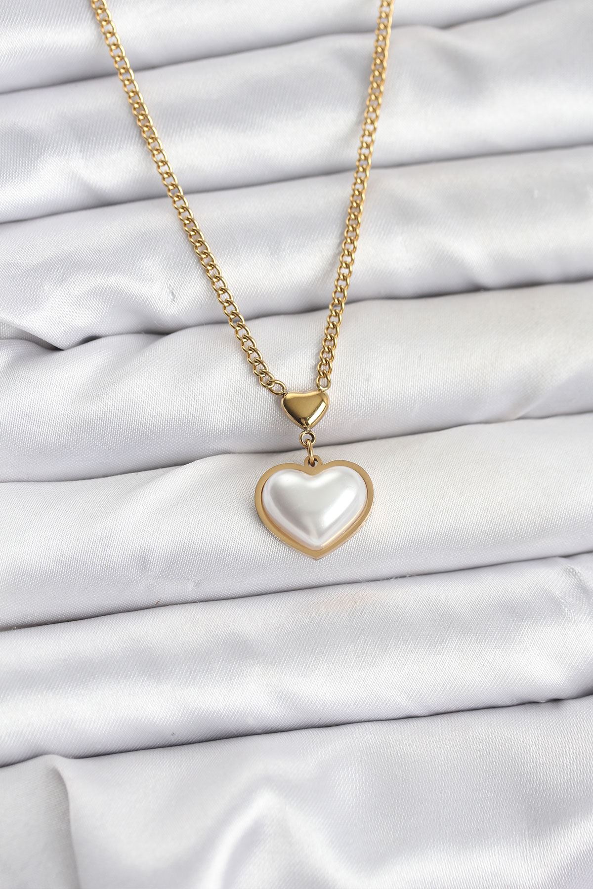 YRTCL 316L Çelik Zincir Gold Renk Bombeli Kalp Model Kadın Kolye