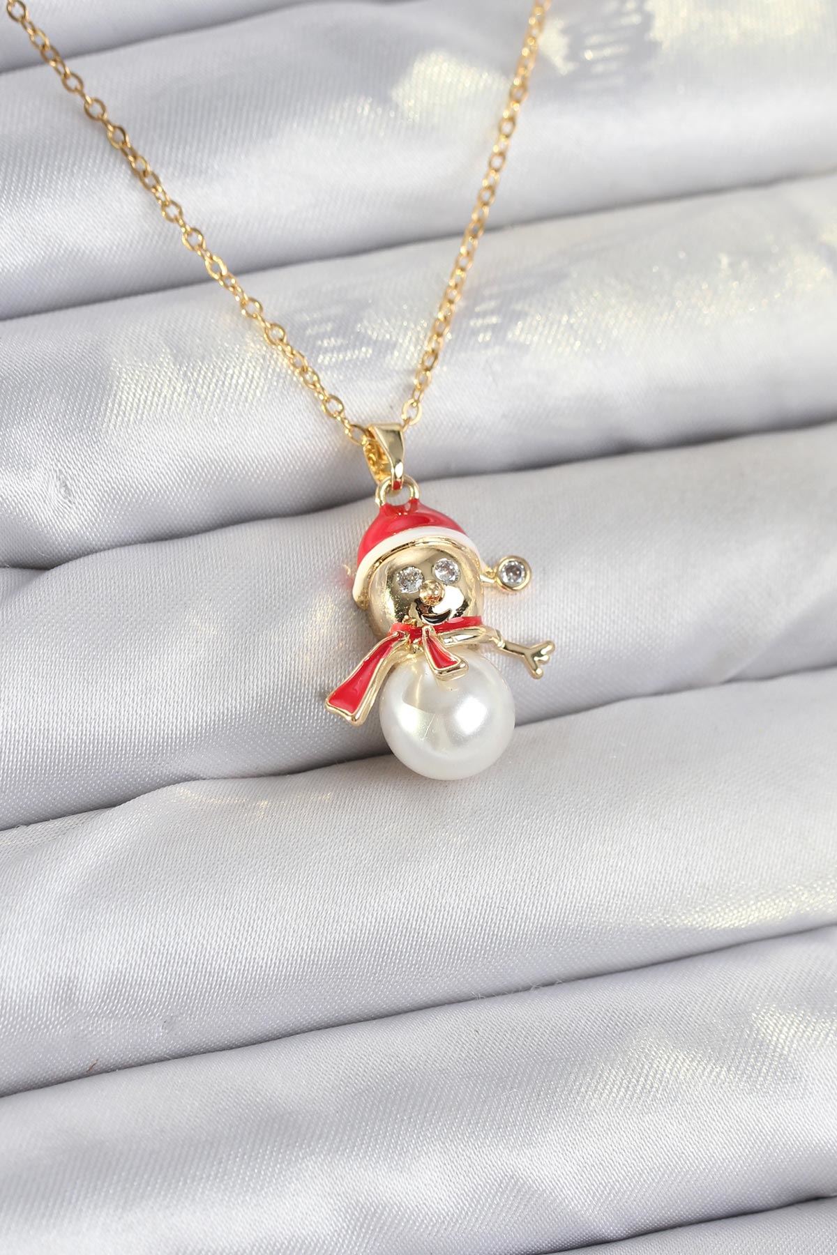 YRTCL 316L Çelik Zincir Gold Renk Kardan Adam Model Yılbaşı Temalı Kadın Kolye