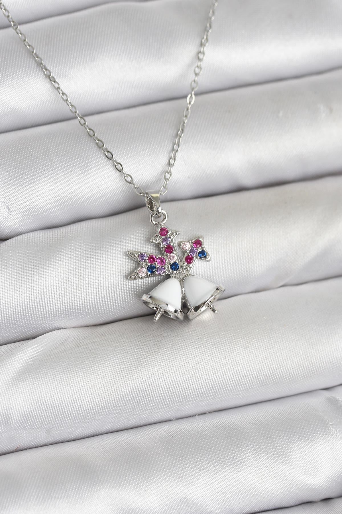 YRTCL 316L Çelik Zincir Gümüş Renk Chirtsmas Bell Model Yılbaşı Temalı Kadın Kolye