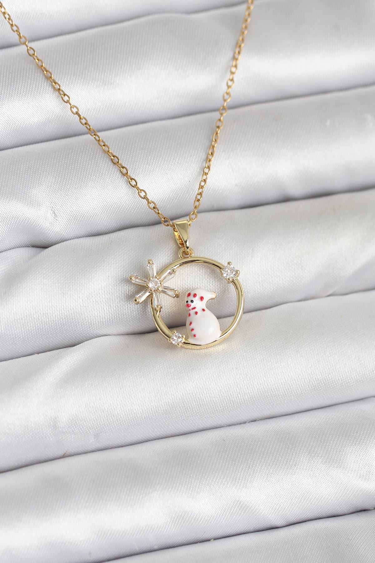 YRTCL 316L Çelik Zincir Gold Zirkon Taşlı Yılbaşı Temalı Kadın Kolye