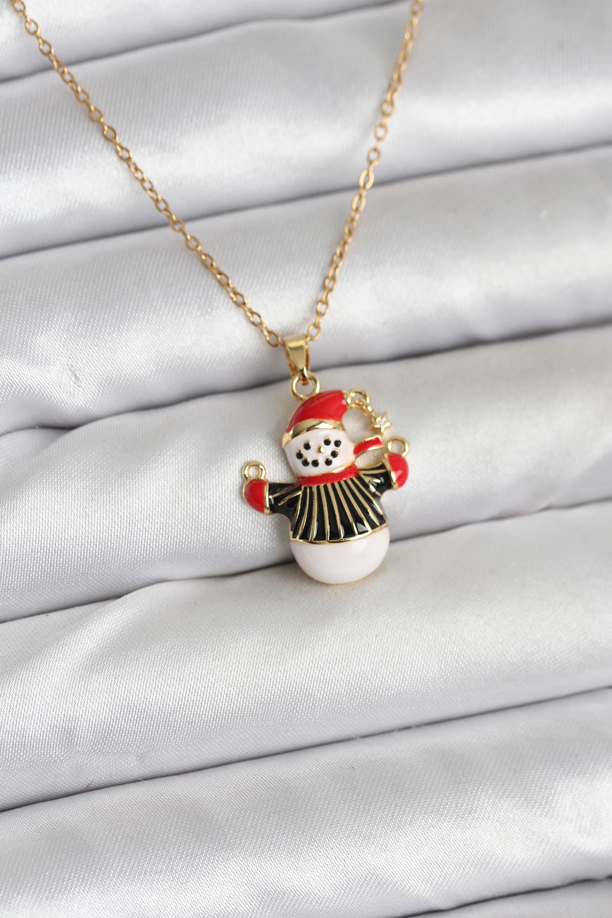 YRTCL 316L Çelik Zincir Gold Renk Kardan Adam Figürlü Yılbaşı Temalı Kadın Kolye