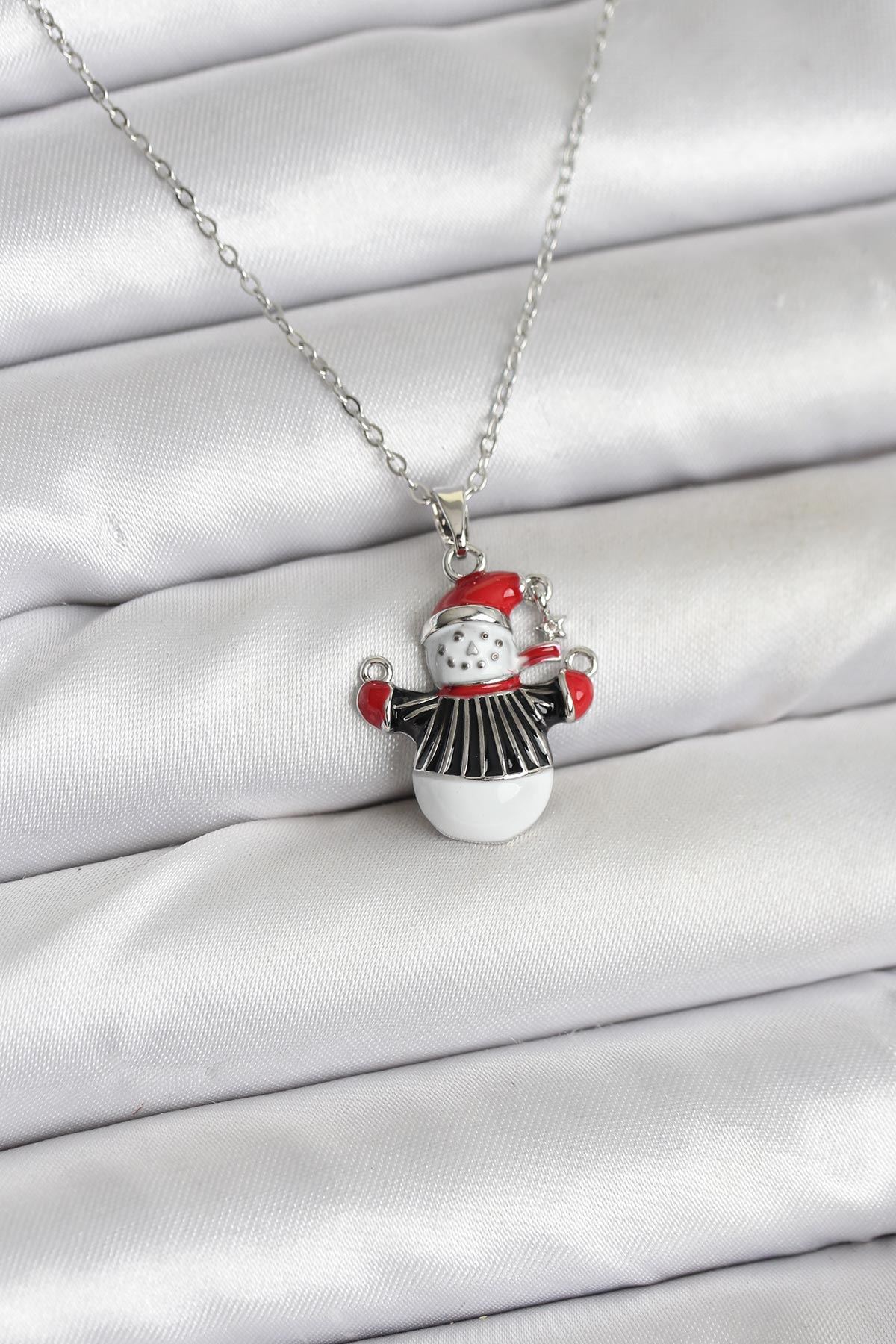 YRTCL 316L Çelik Zincir Gümüş Renk Kardan Adam Figürlü Yılbaşı Temalı Kadın Kolye