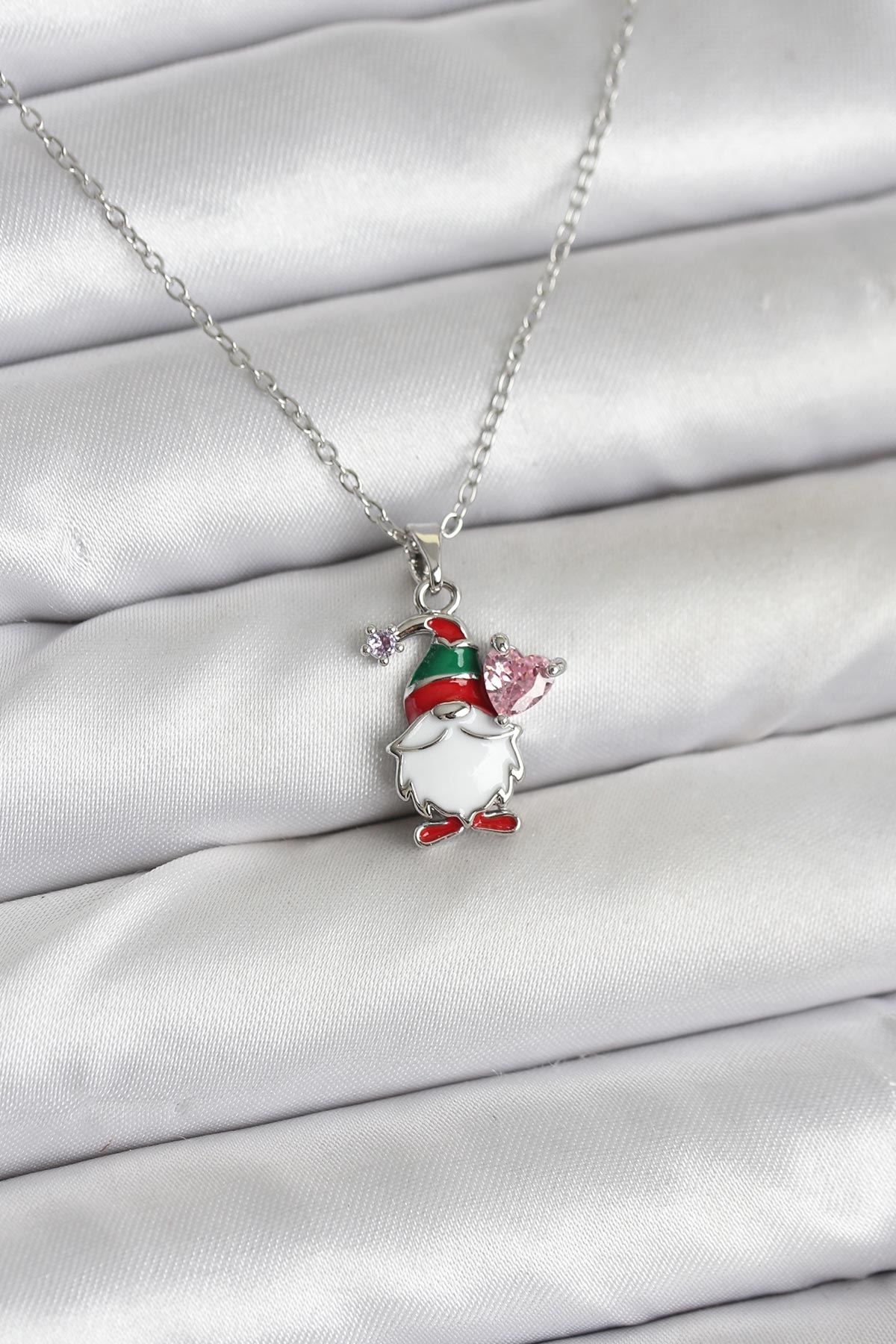 YRTCL 316L Çelik Zincir Gümüş Renk Yılbaşı Teması Kadın Kolye