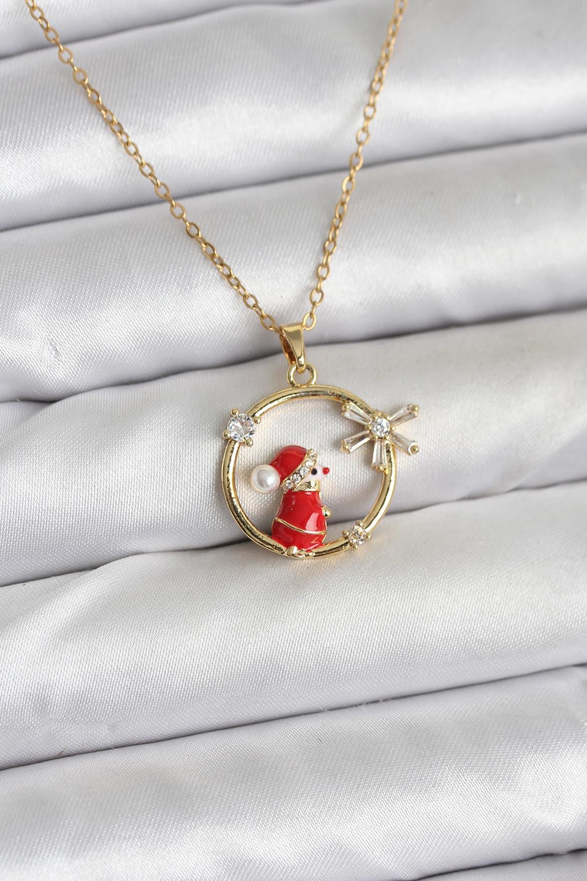 YRTCL 316L Çelik Zincir Gold Zirkon Taşlı Yılbaşı Tema Kadın Kolye