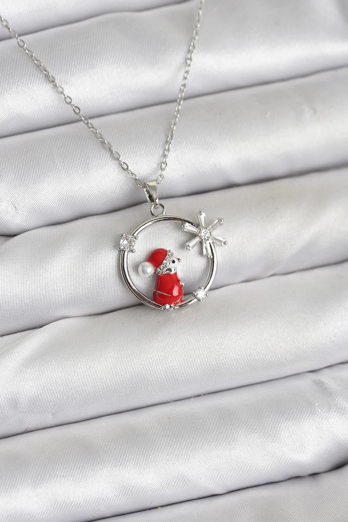 YRTCL 316L Çelik Zincir Gümüş Zirkon Taşlı Yılbaşı Tema Kadın Kolye