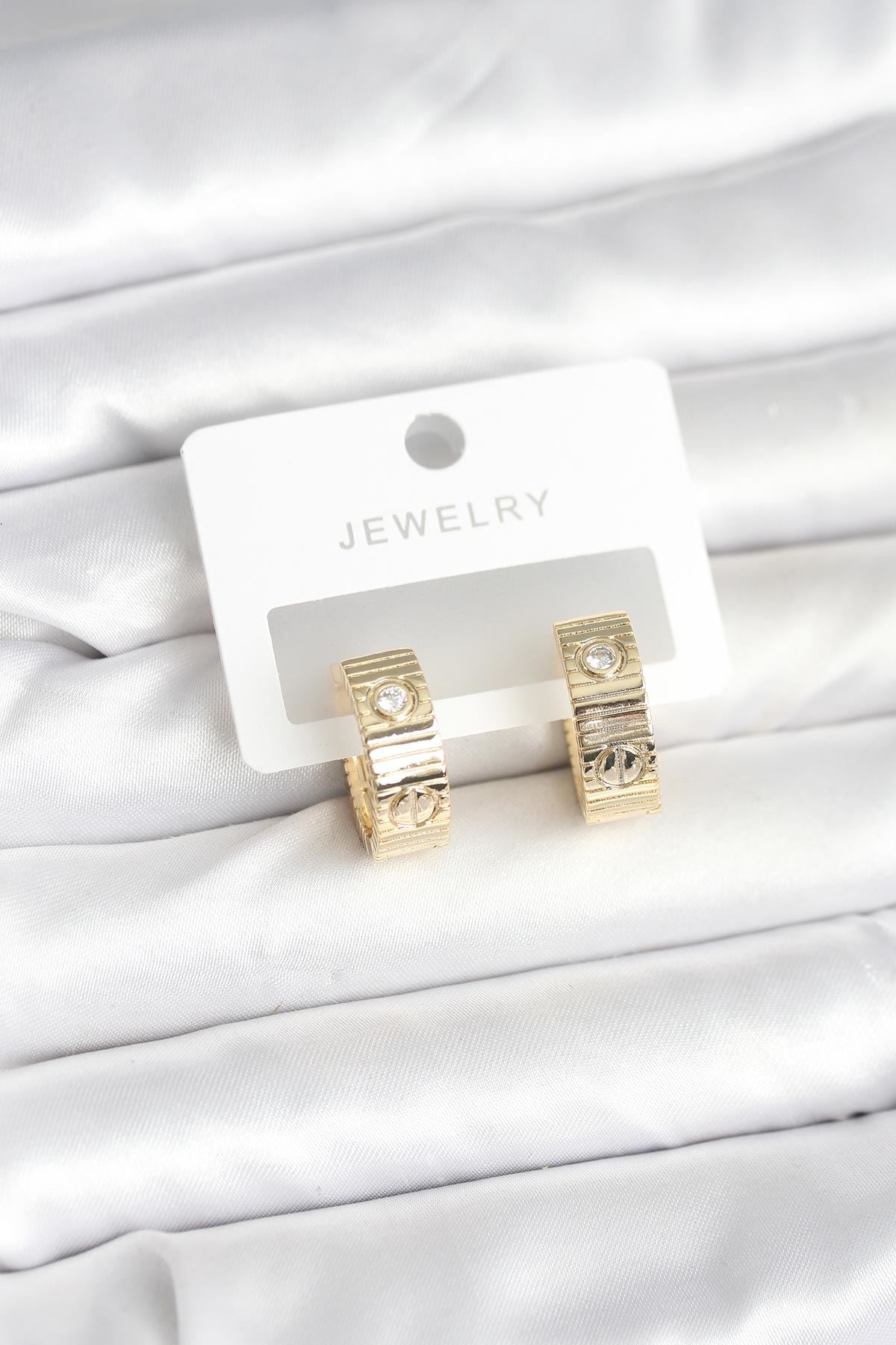 YRTCL Pirinç Gold Renk Zirkon Taşlı Halka Kadın Küpe