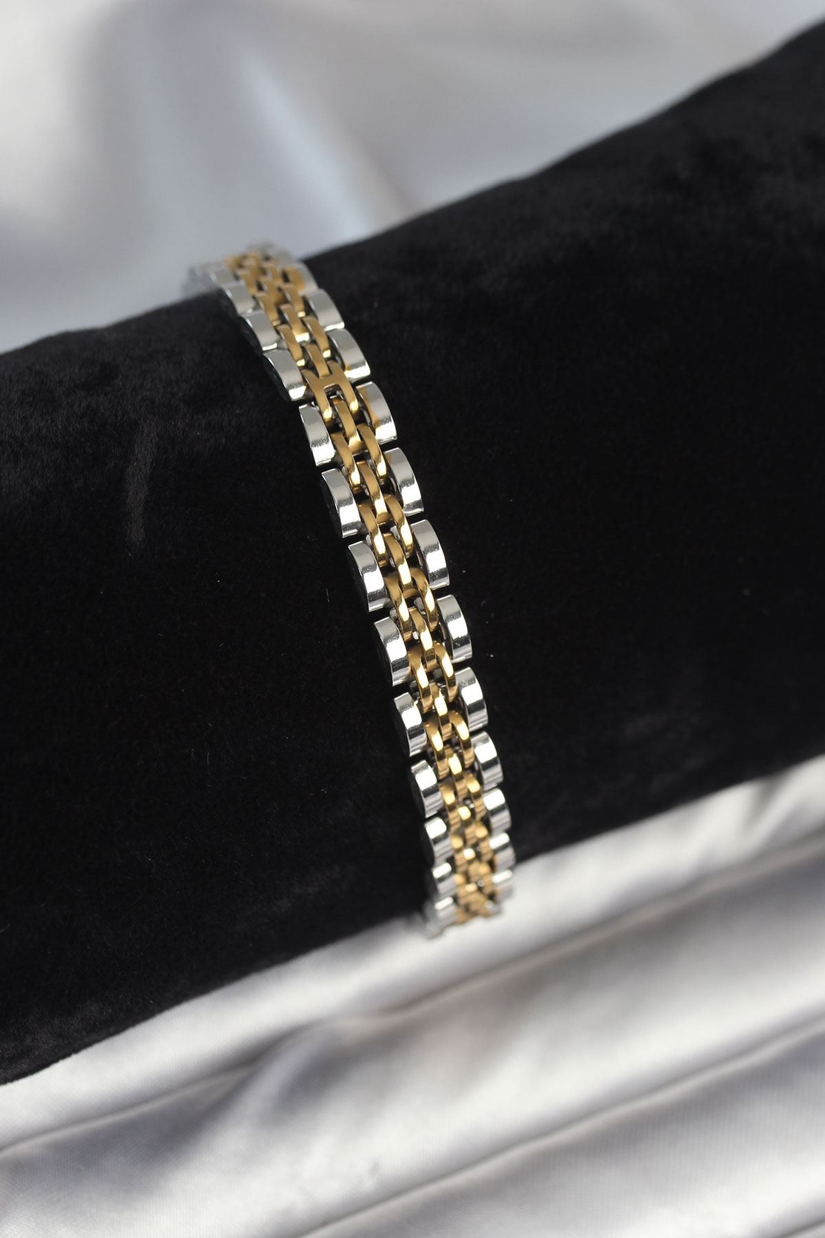 YRTCL 316L Çelik 7 mm Kalınlıkta Gold ve Gümüş Renkli Erkek Bileklik