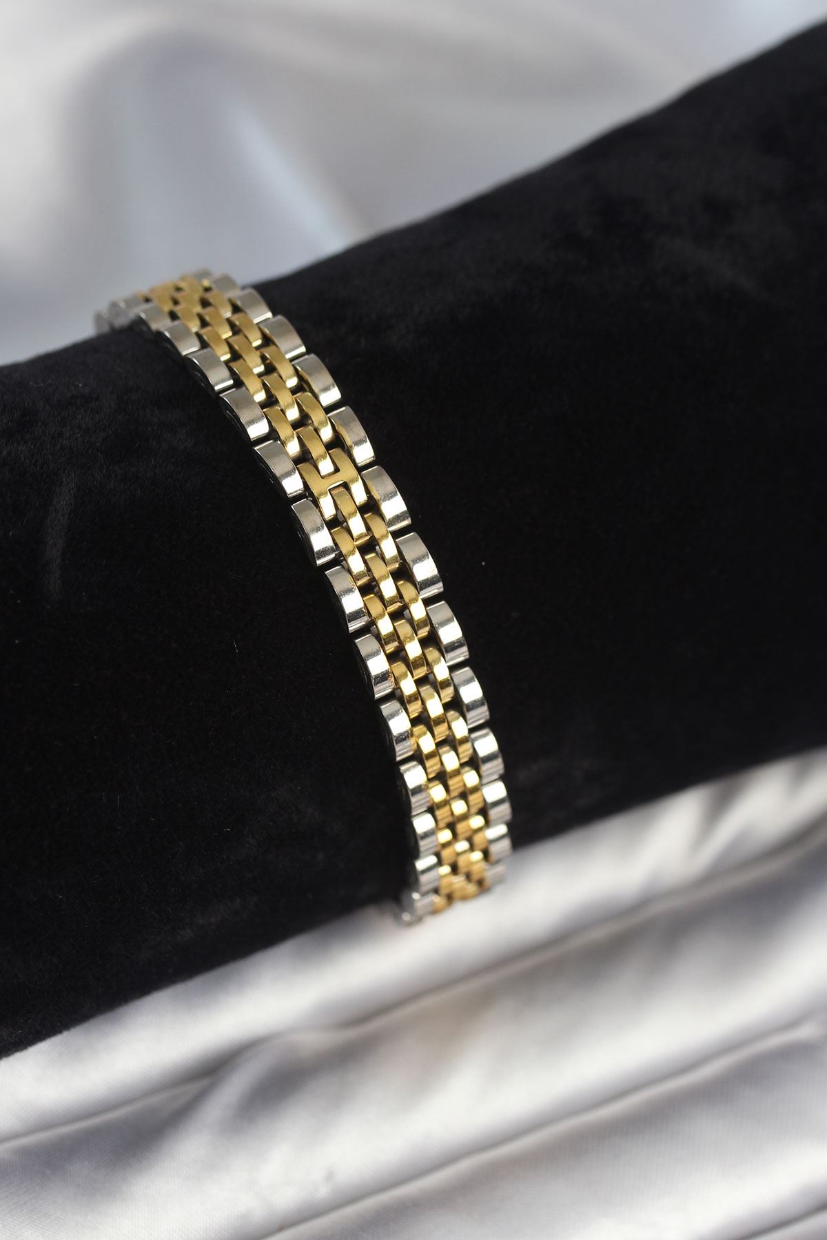 YRTCL 316L Çelik 9 mm Kalınlıkta Gold ve Gümüş Renkli Erkek Bileklik