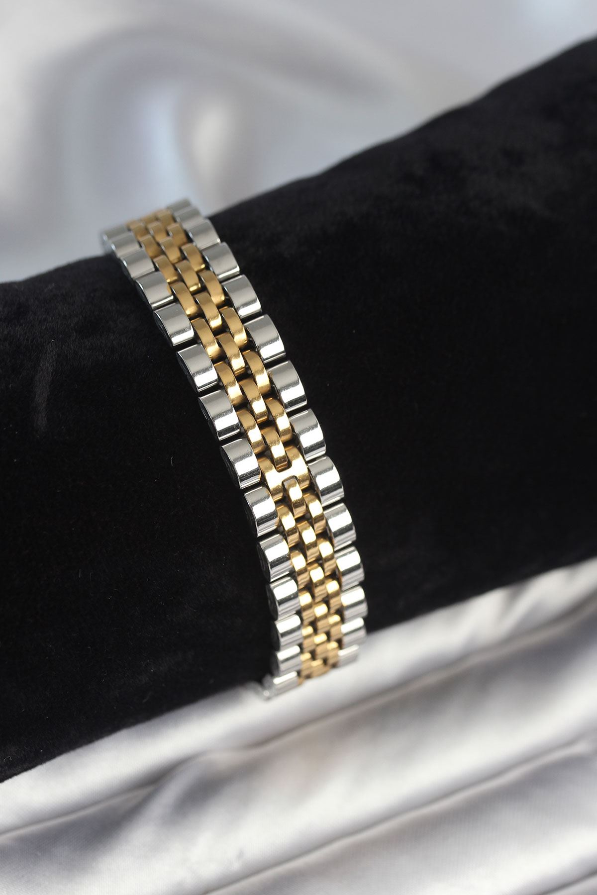 YRTCL 316L Çelik 12 mm Kalınlıkta Gold ve Gümüş Renkli Erkek Bileklik