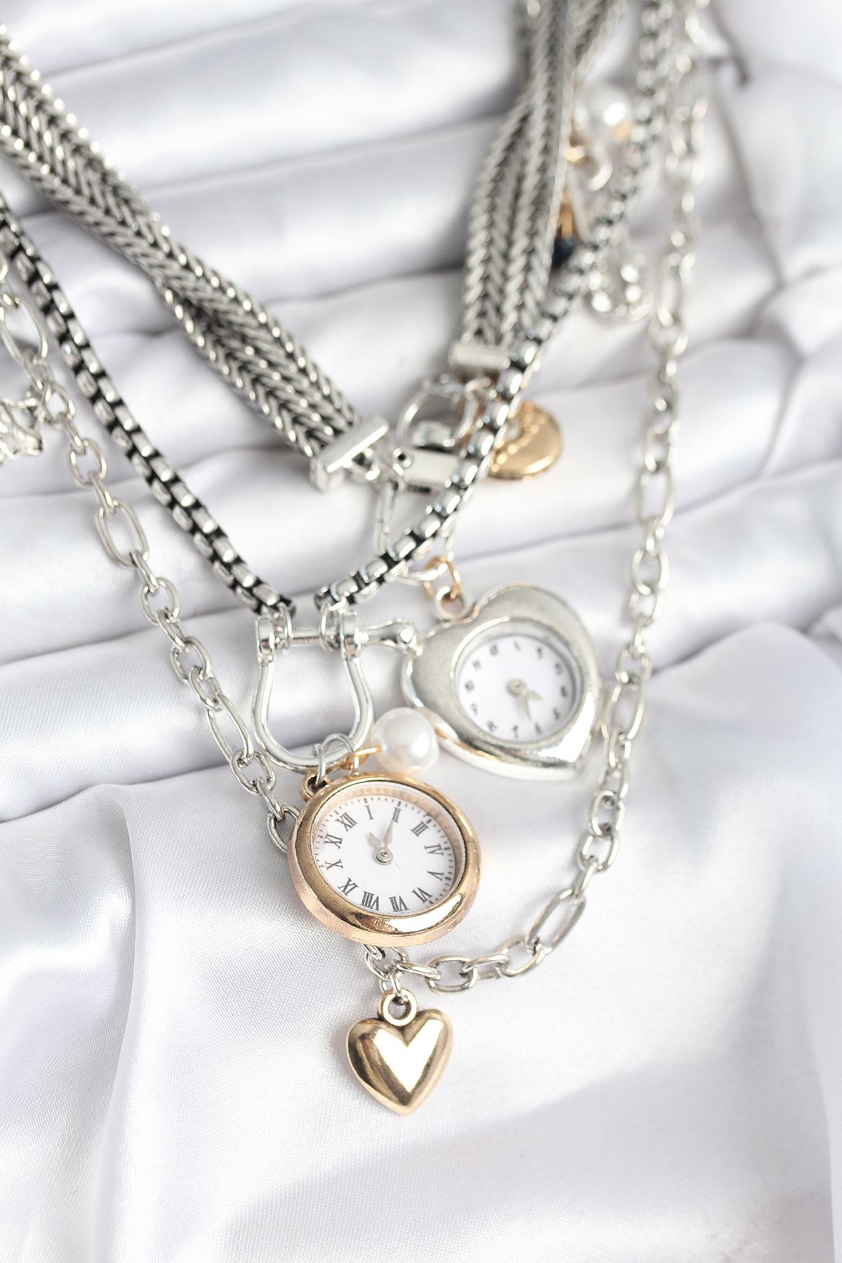 YRTCL Otantik Gümüş Renk Kadın Kolye Kombini