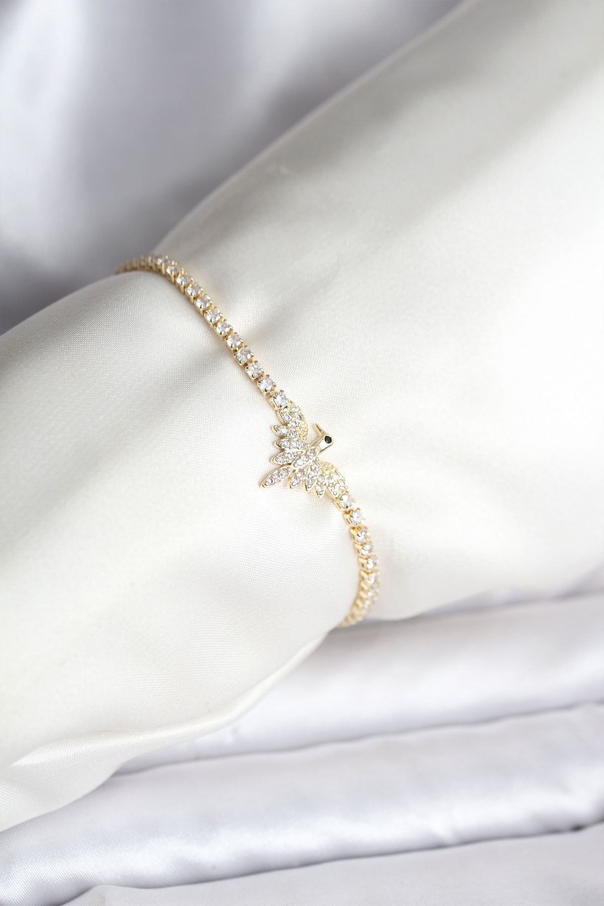 YRTCL Anka Kuşu Model Zirkon Taşlı Gold Renk Pirinç Su Yolu Kadın Bileklik