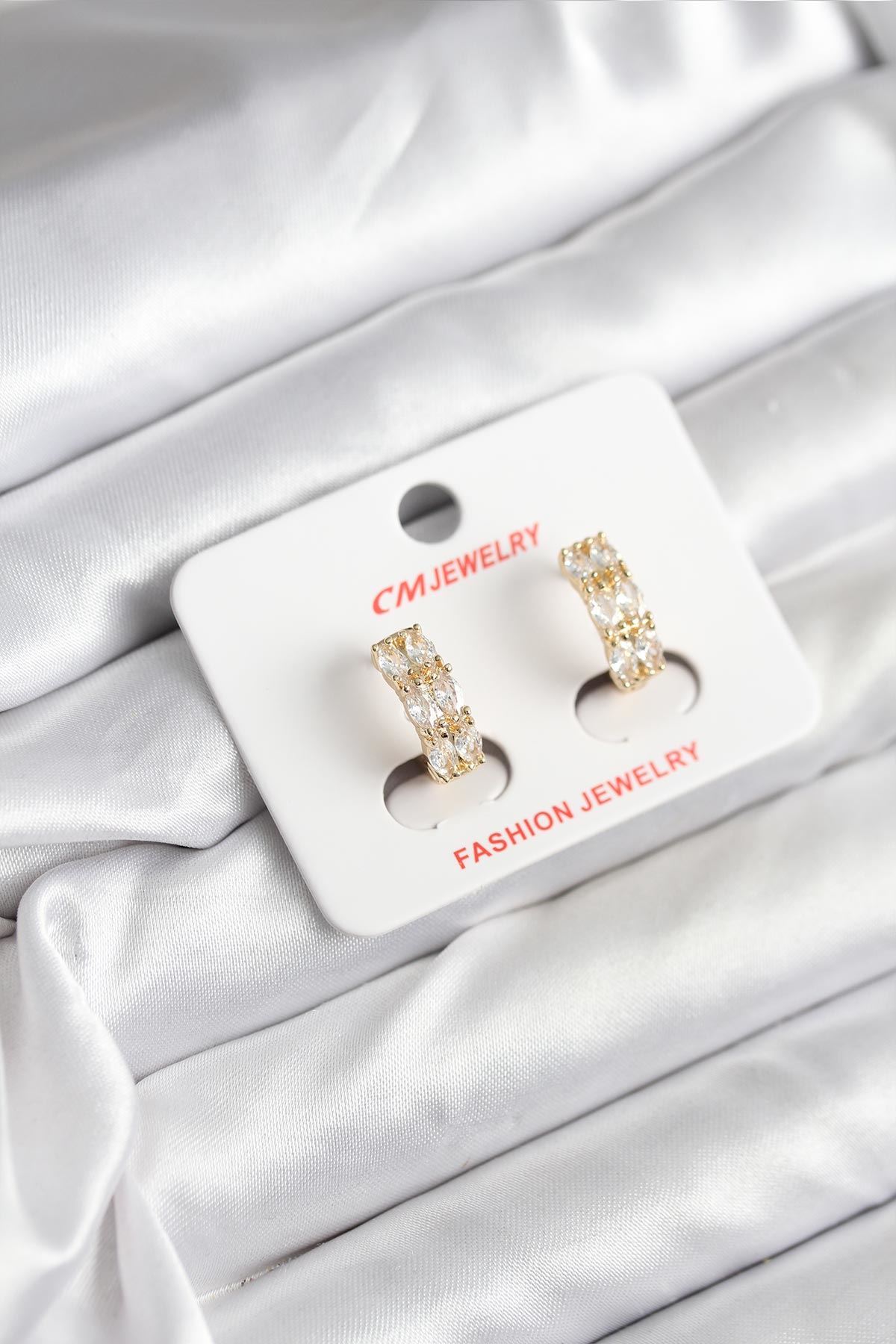 YRTCL 14K Gold Renk Kaplama Zirkon Taşlı CM Kadın Küpe