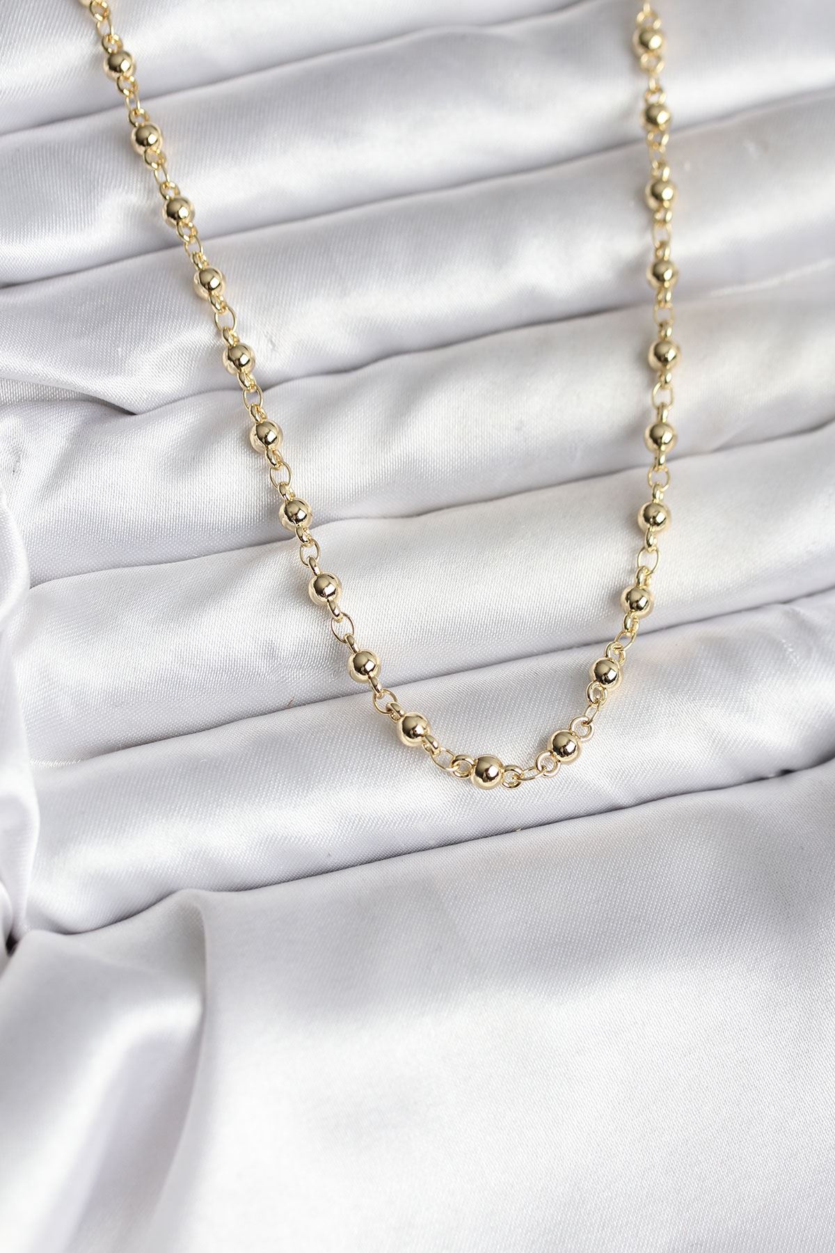 YRTCL 14K Gold Renk Kaplama Topçuklu Zincir Model CM Kadın Kolye