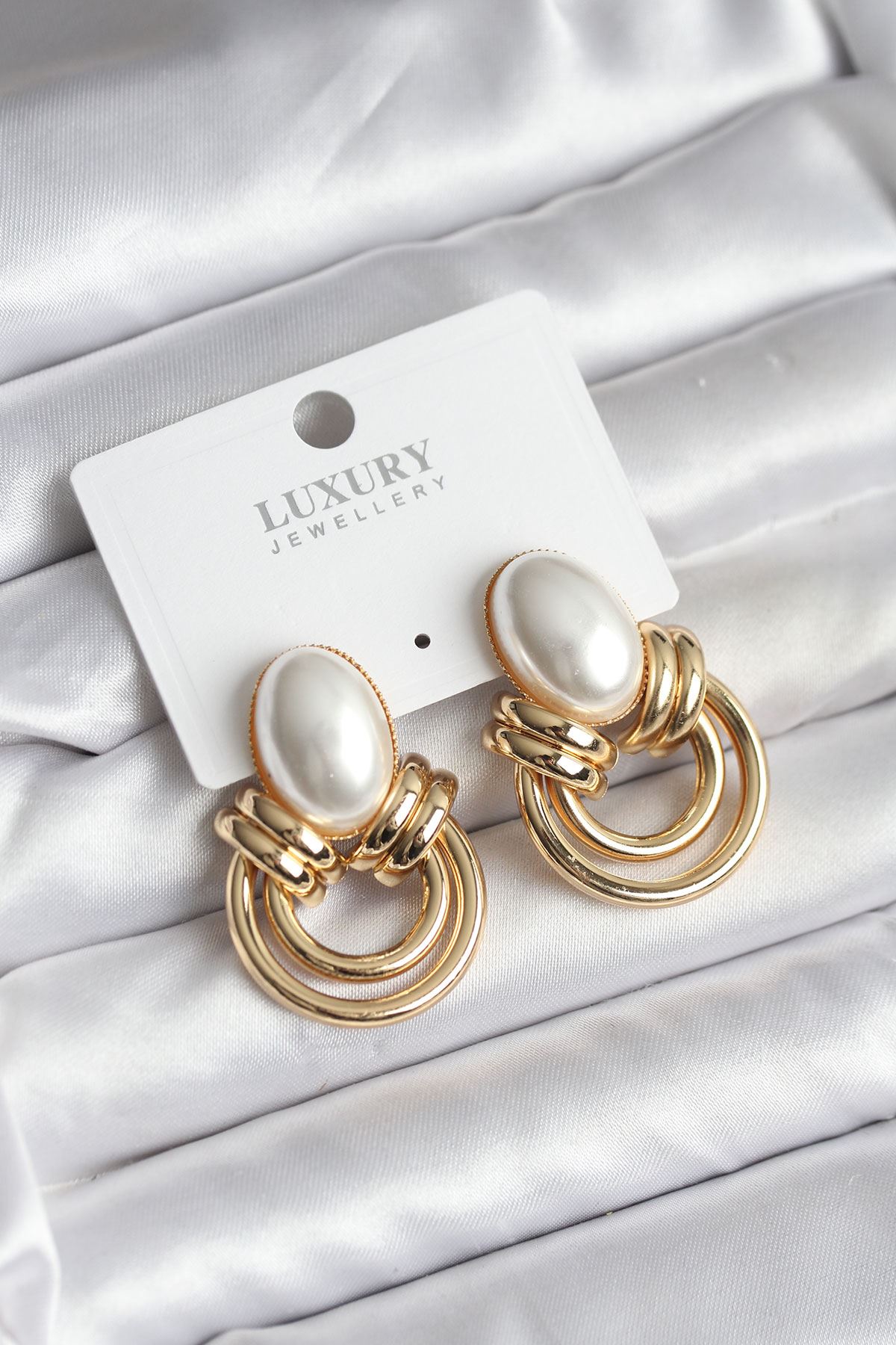 YRTCL Pirinç Gold Renk İncili Vintage Kadın Küpe