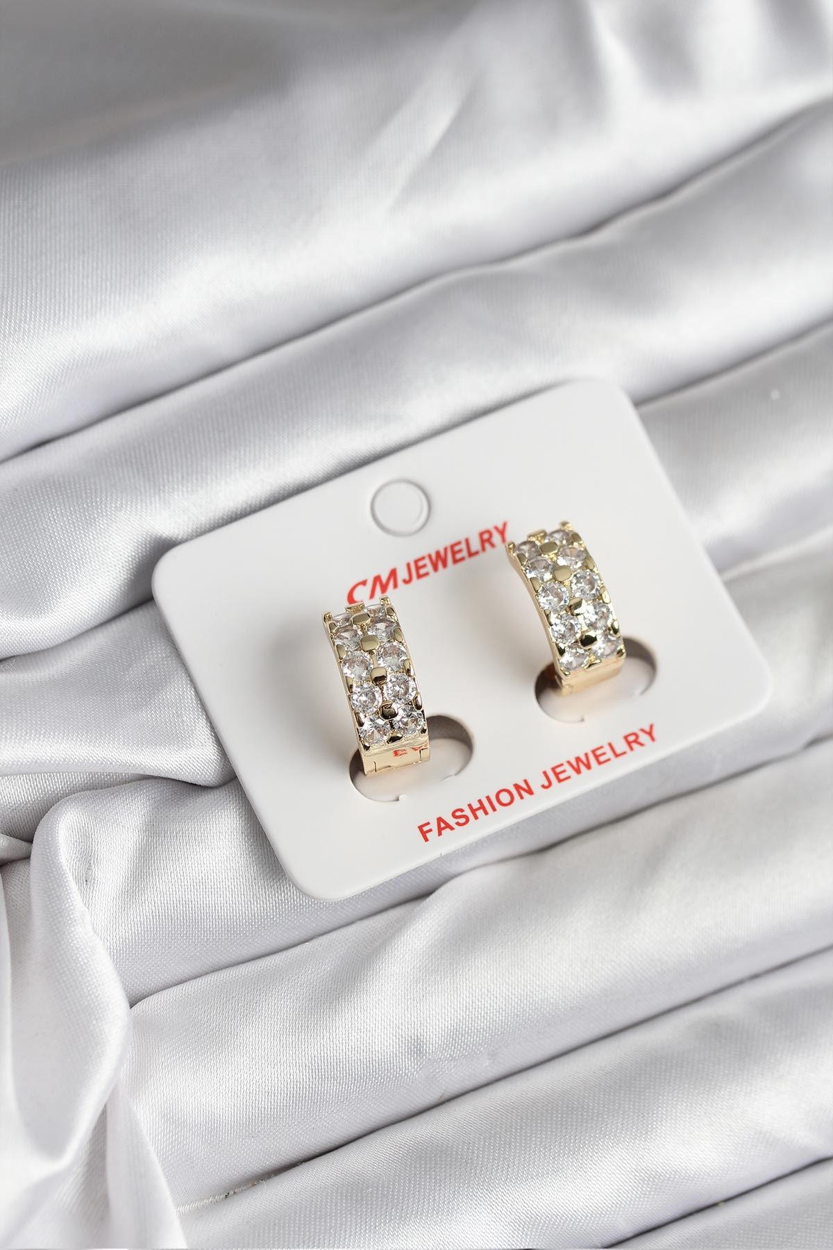 YRTCL 14K Gold Renk Kaplama Zirkon Taşlı CM Kadın Küpe