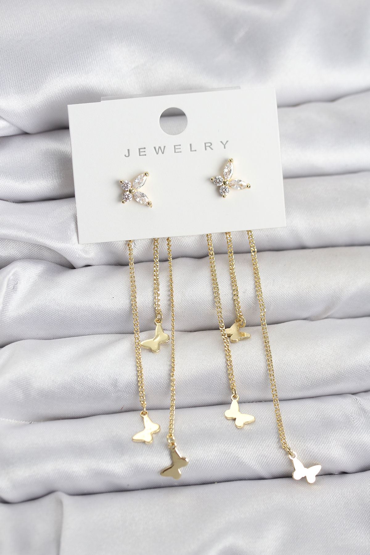 YRTCL Kelebek Model Gold Renk Pirinç Sallantılı Kadın Küpe