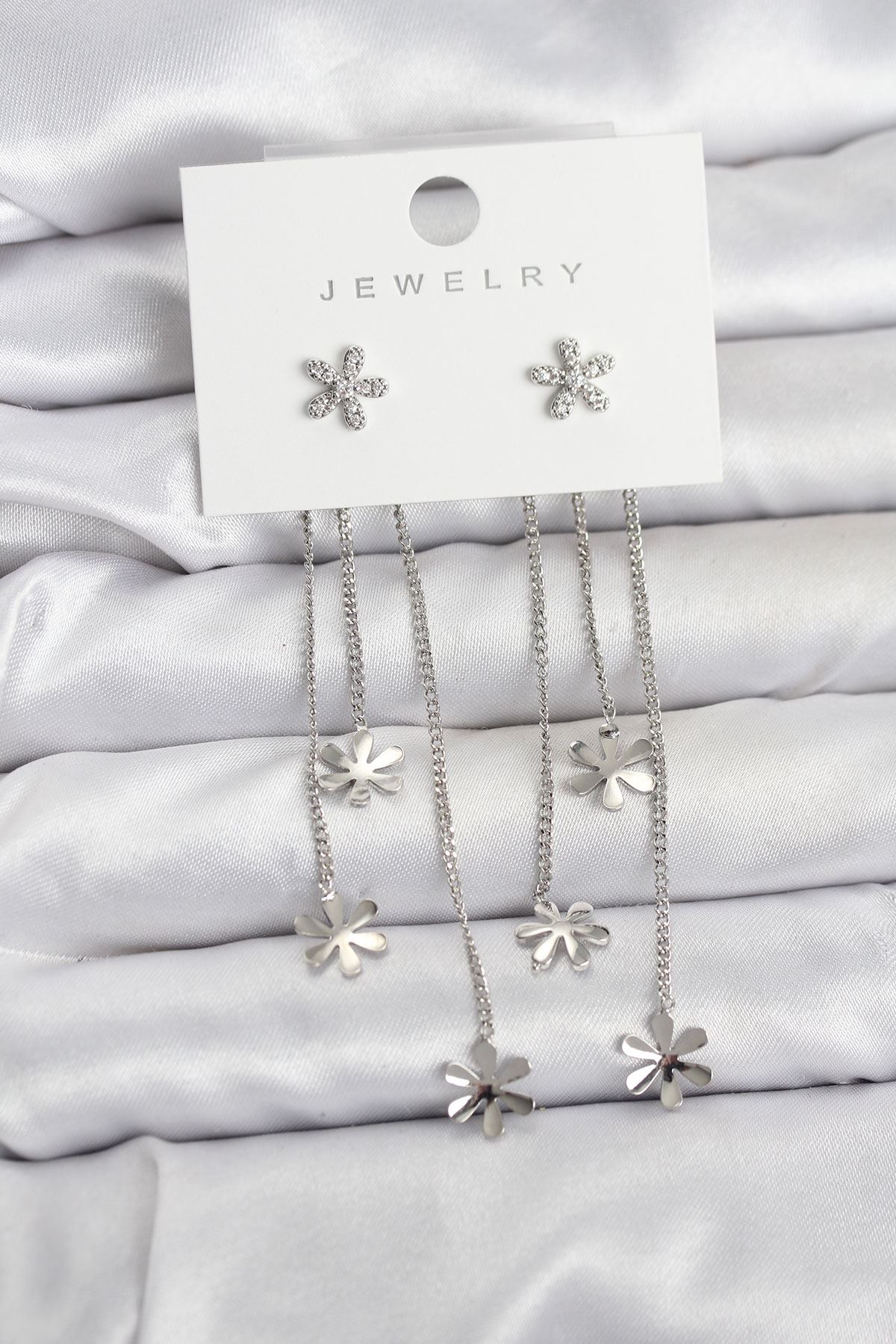 YRTCL Papatya Model Gümüş Renk Pirinç Sallantılı Kadın Küpe