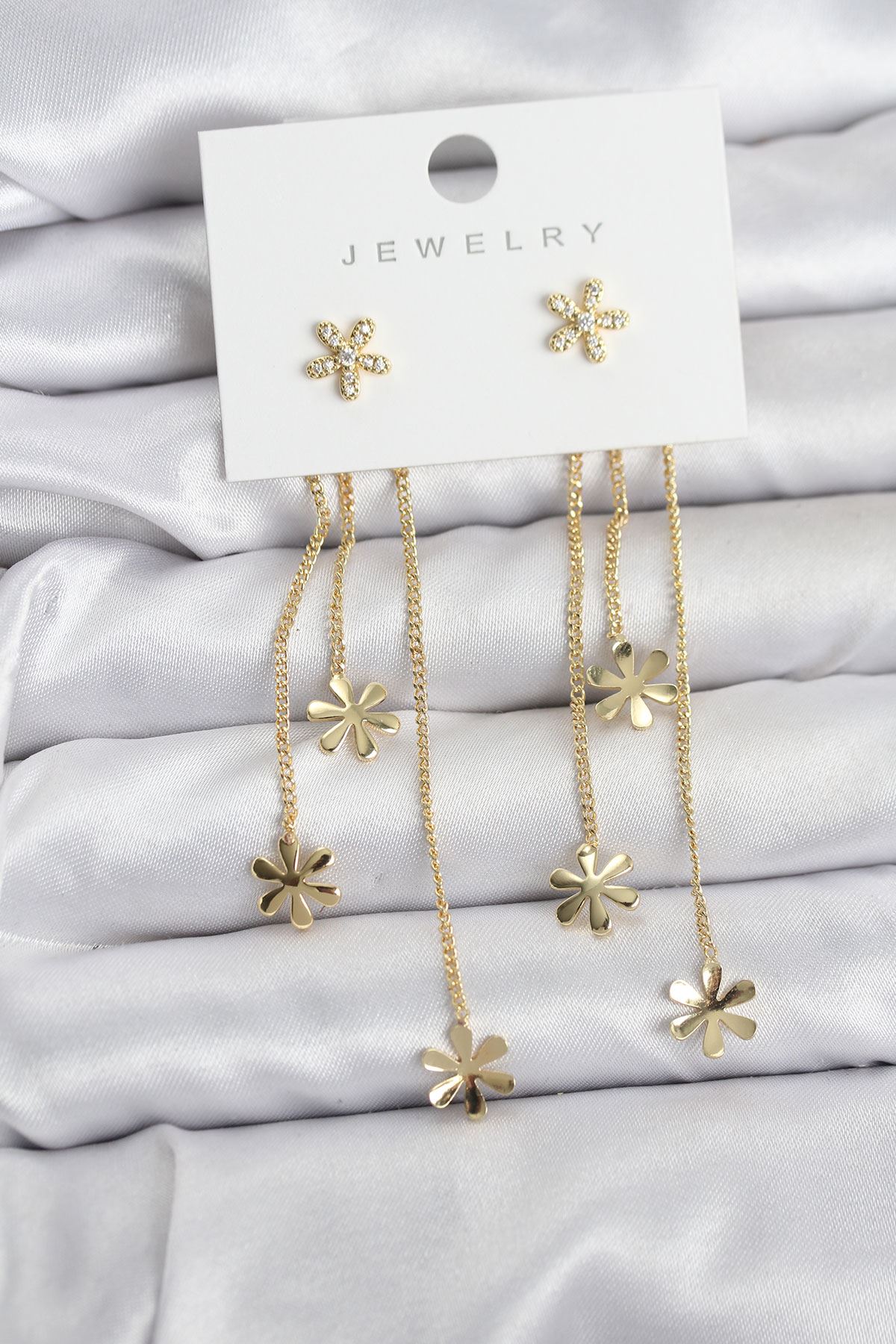 YRTCL Papatya Model Gold Renk Pirinç Sallantılı Kadın Küpe