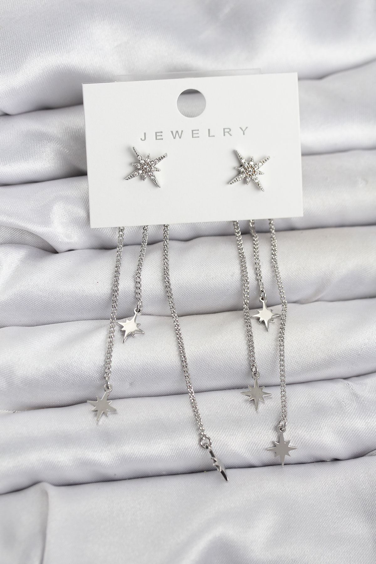 YRTCL Kutup Yıldızı Model Gümüş Renk Pirinç Sallantılı Kadın Küpe