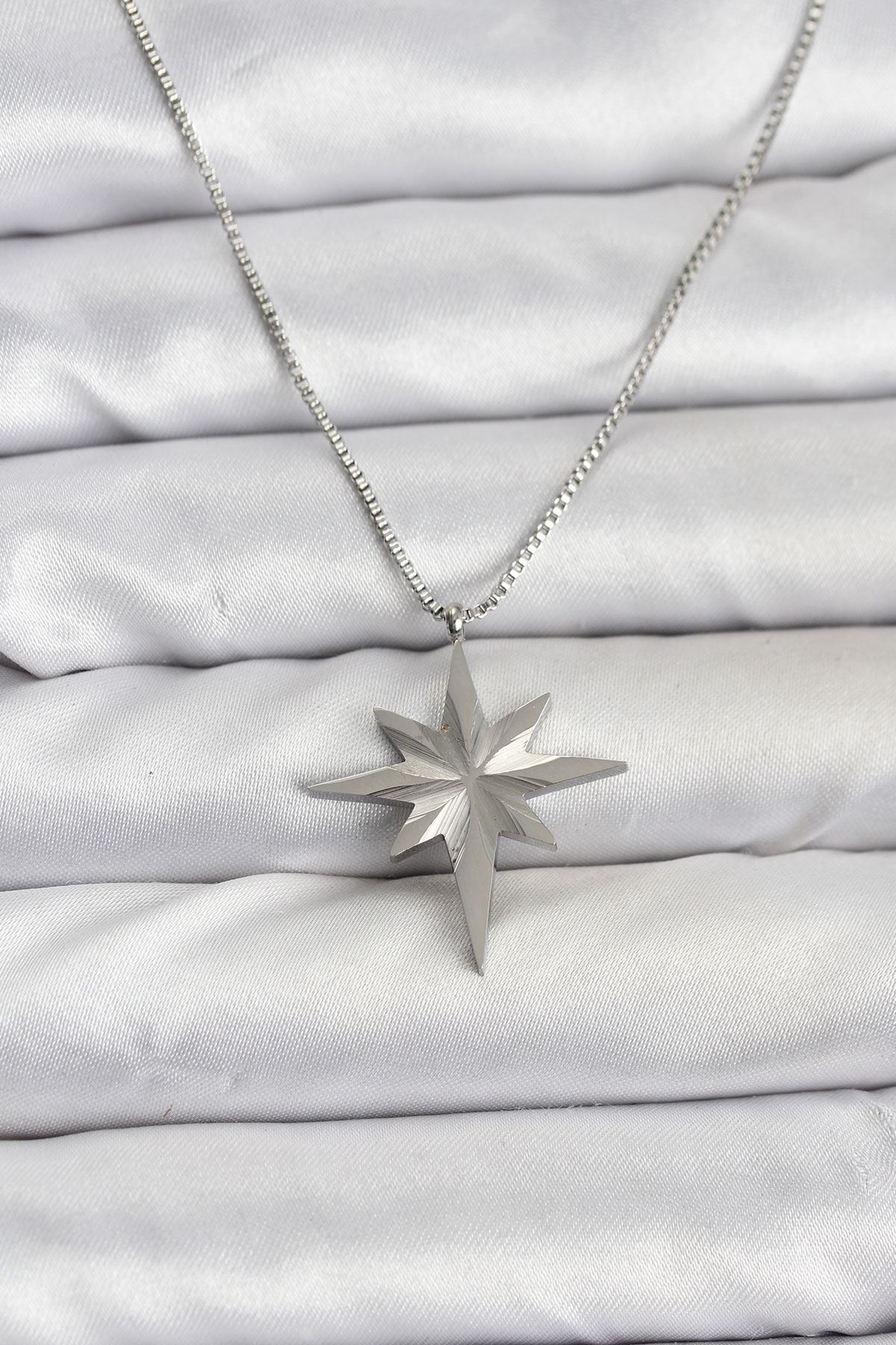 YRTCL 316L Çelik Zincir Gümüş Renk Kutup Yıldızı Model 60 cm Zincir Kadın Kolye