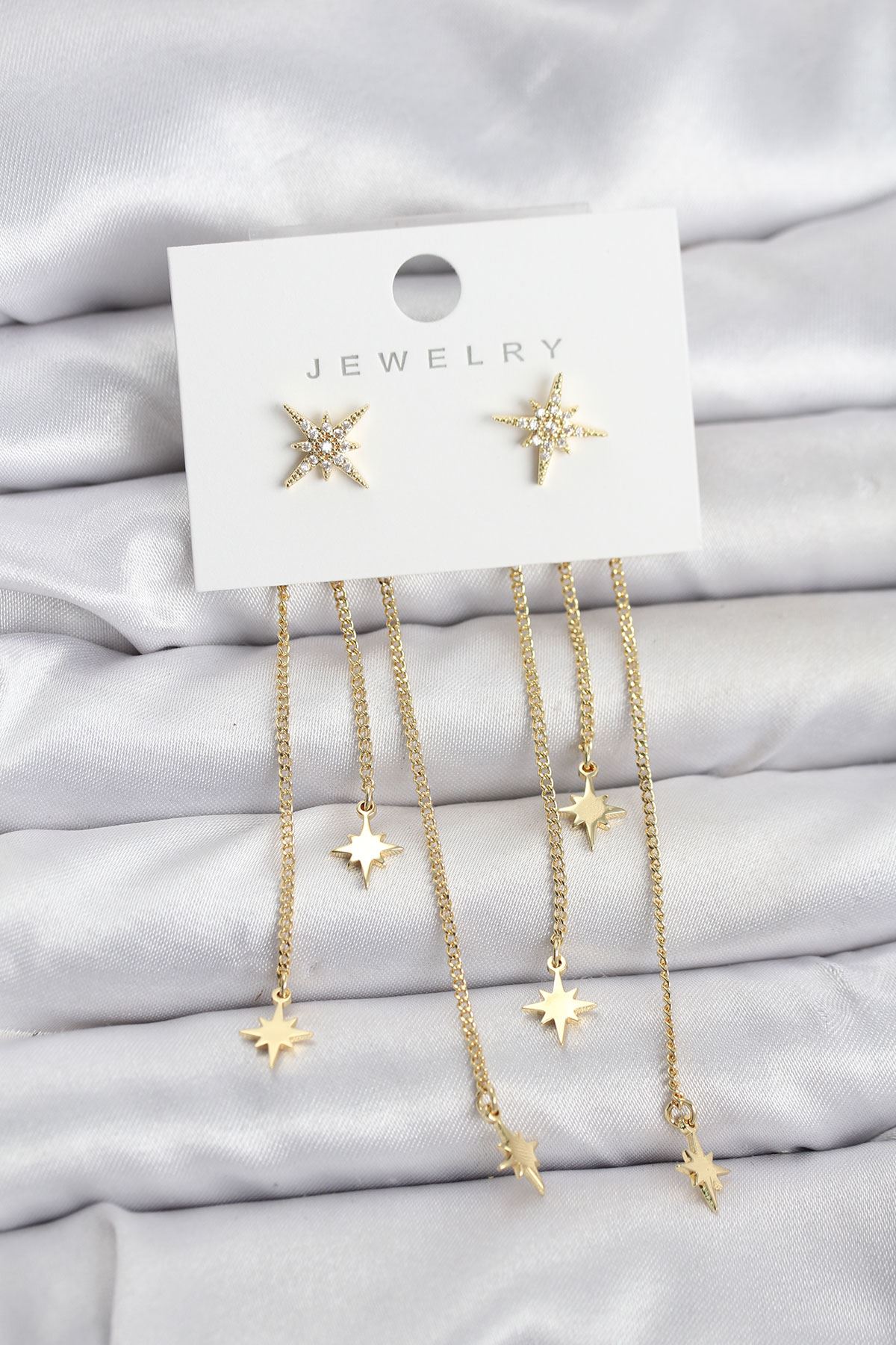 YRTCL Kutup Yıldızı Model Gold Renk Pirinç Sallantılı Kadın Küpe