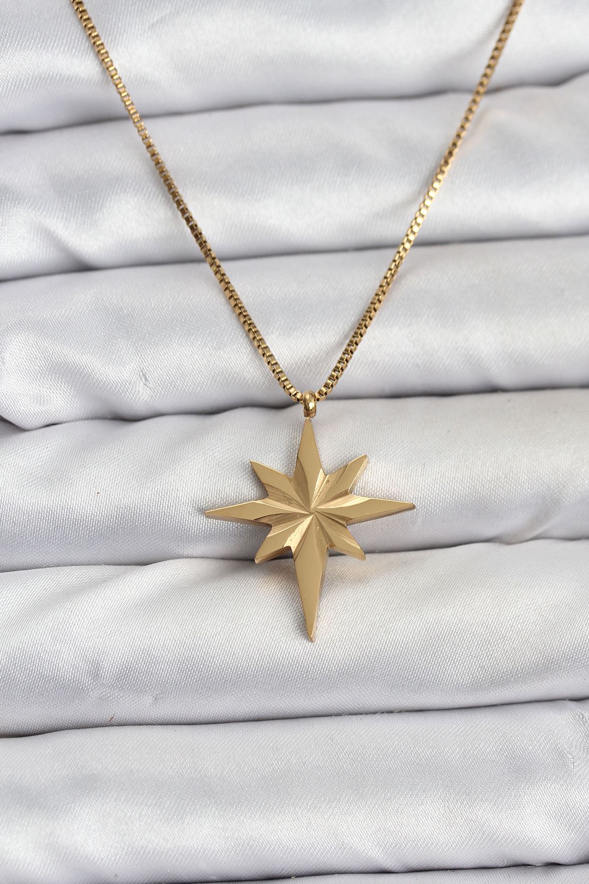 YRTCL 316L Çelik Zincir Gold Renk Kutup Yıldızı Model 60 cm Zincir Kadın Kolye