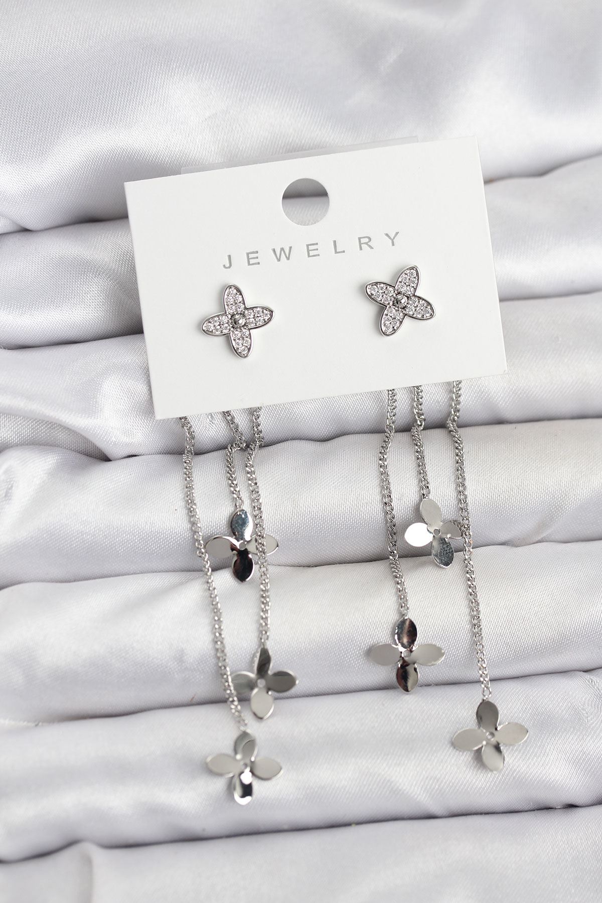 YRTCL Lotus Model Gümüş Renk Pirinç Sallantılı Kadın Küpe