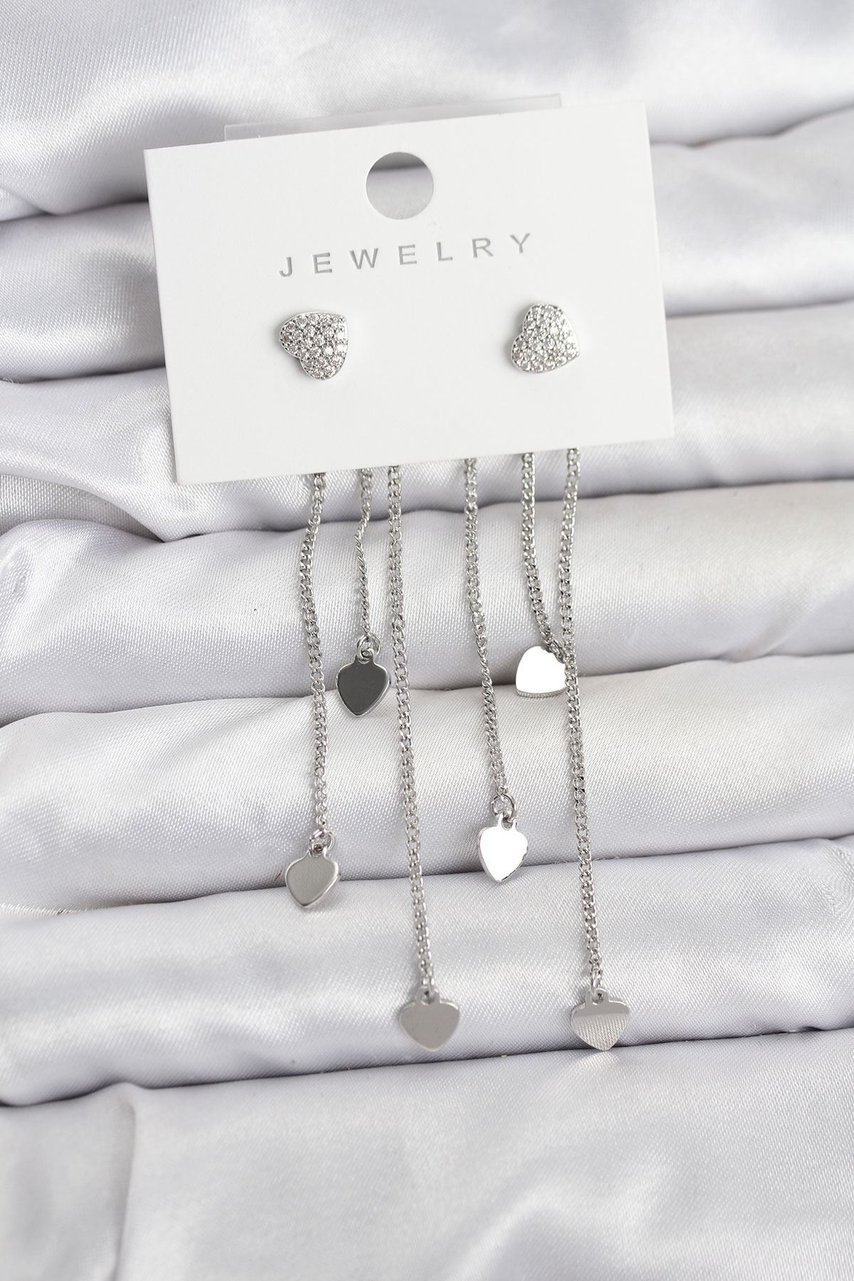 YRTCL Kalp Model Gümüş Renk Pirinç Sallantılı Kadın Küpe