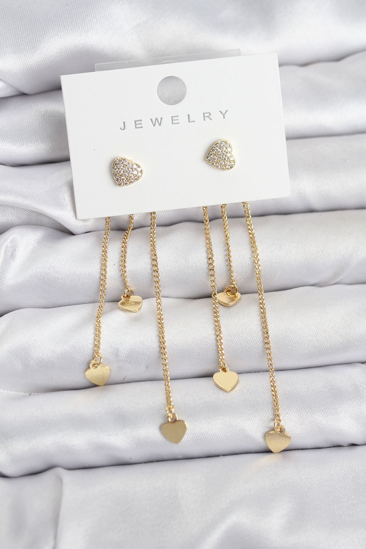 YRTCL Kalp Model Gold Renk Pirinç Sallantılı Kadın Küpe