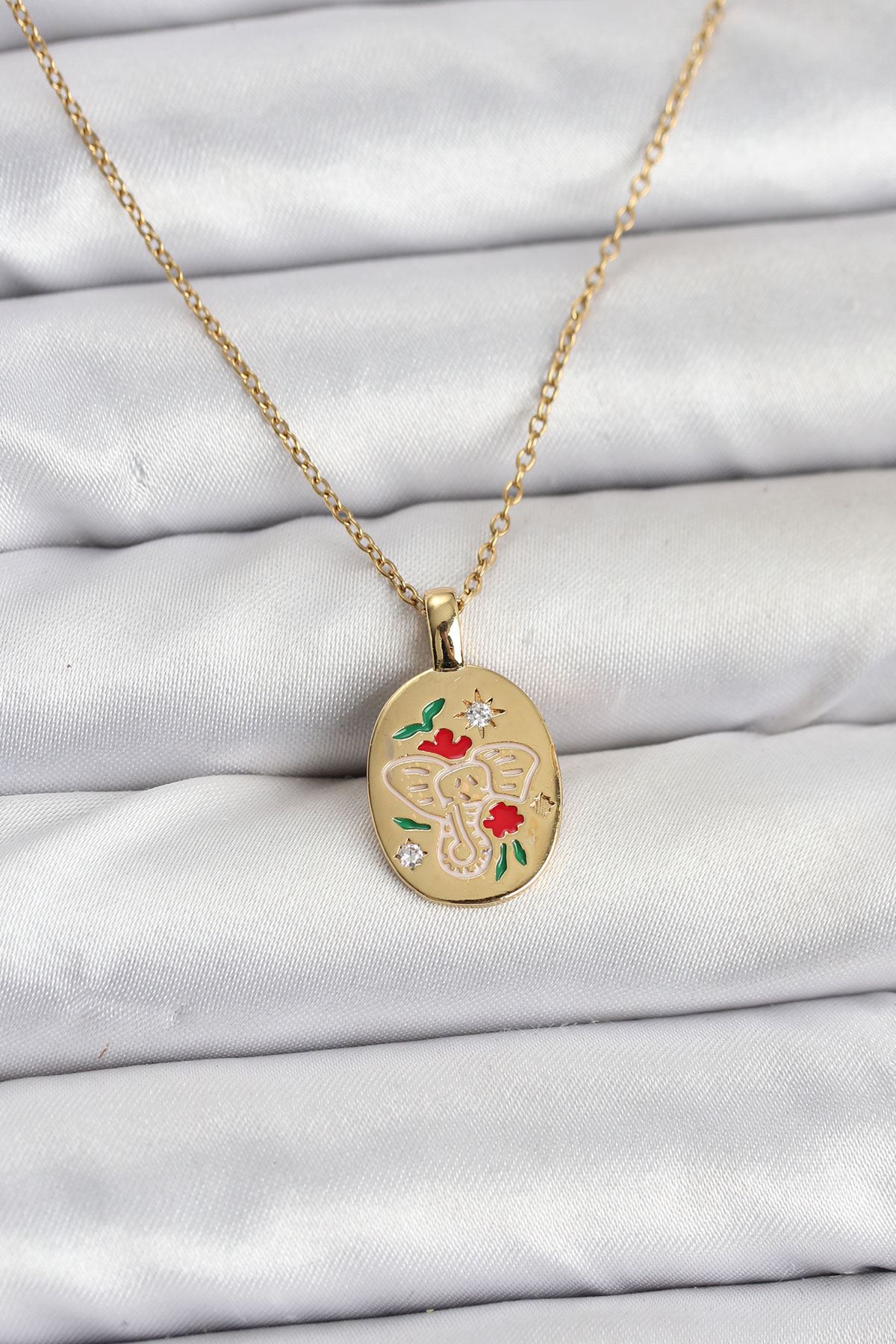 YRTCL 316L Çelik Zincir Gold Renk Fil Figürlü Kadın Kolye