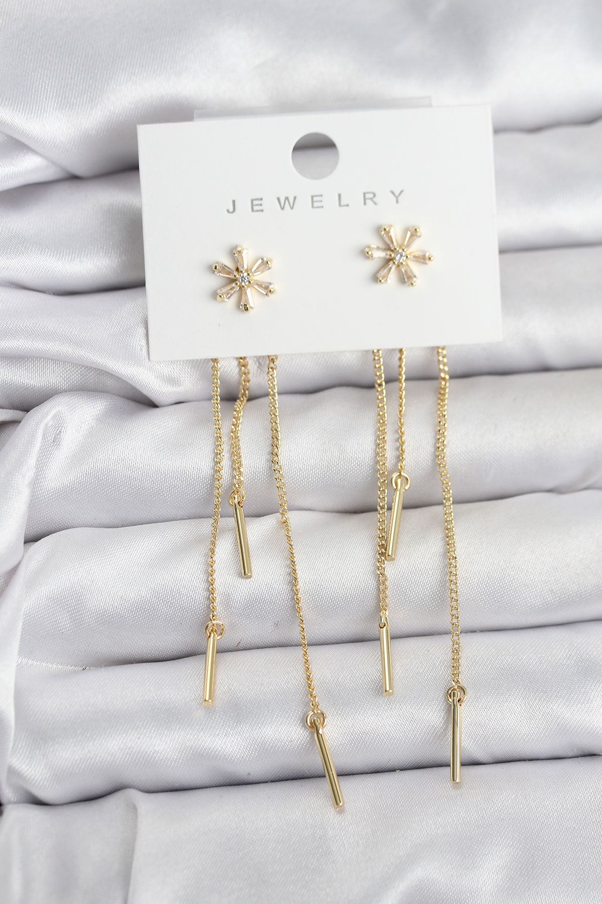 YRTCL Çiçek Model Gold Pirinç Sallantılı Kadın Küpe