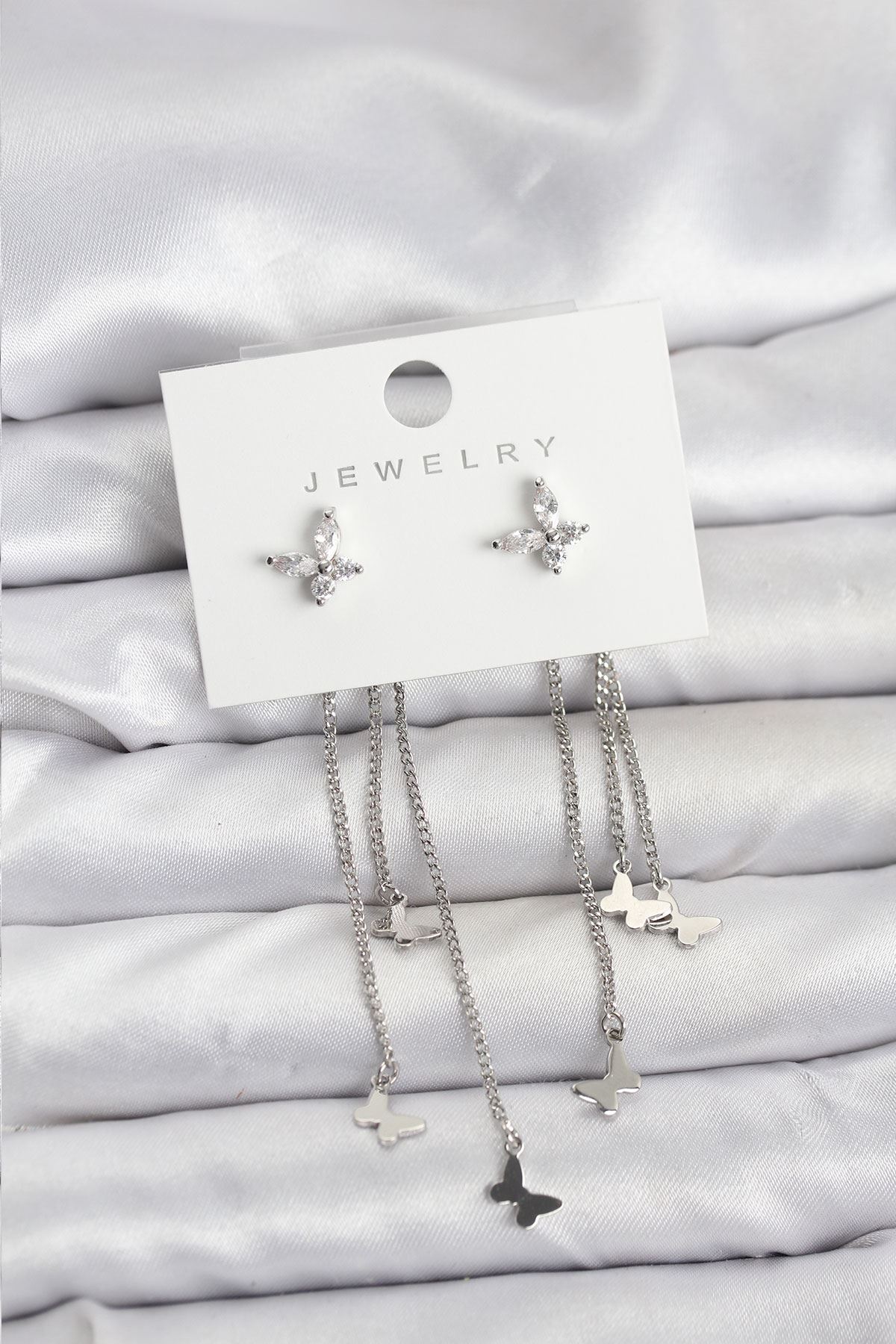 YRTCL Kelebek Model Gümüş Renk Pirinç Sallantılı Kadın Küpe