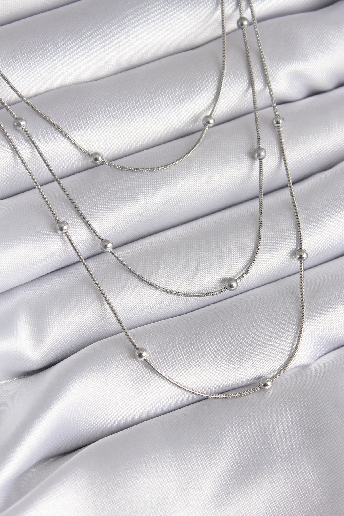 YRTCL 316L Çelik Gümüş Renk 3'lü Topçuk Detay Kadın Kolye