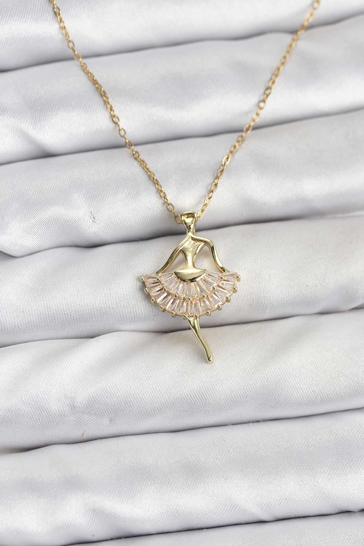 YRTCL 316L Çelik Zincir Gold Renk Balerin Model Kadın Kolye