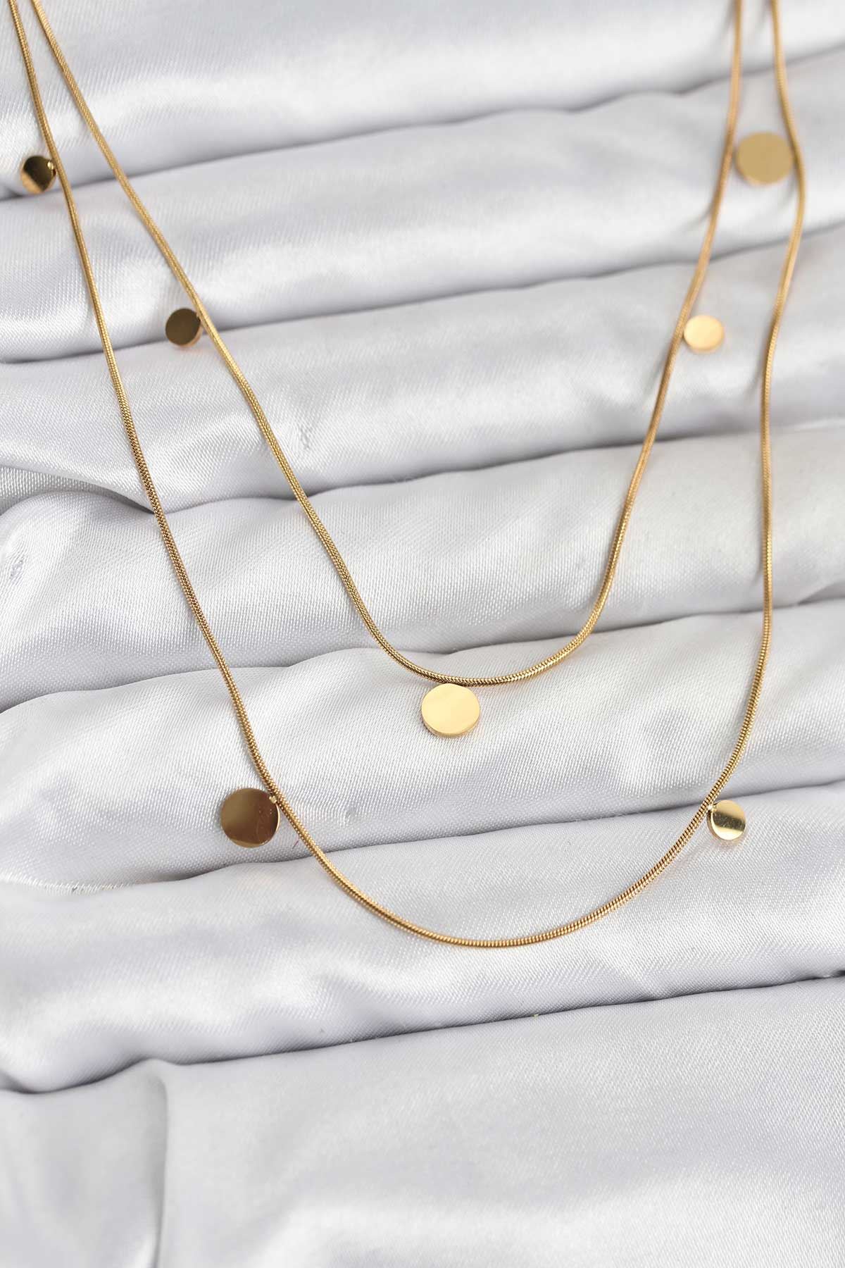 YRTCL 316L Çelik Zincir Gold Renk Pullu Kadın Kolye