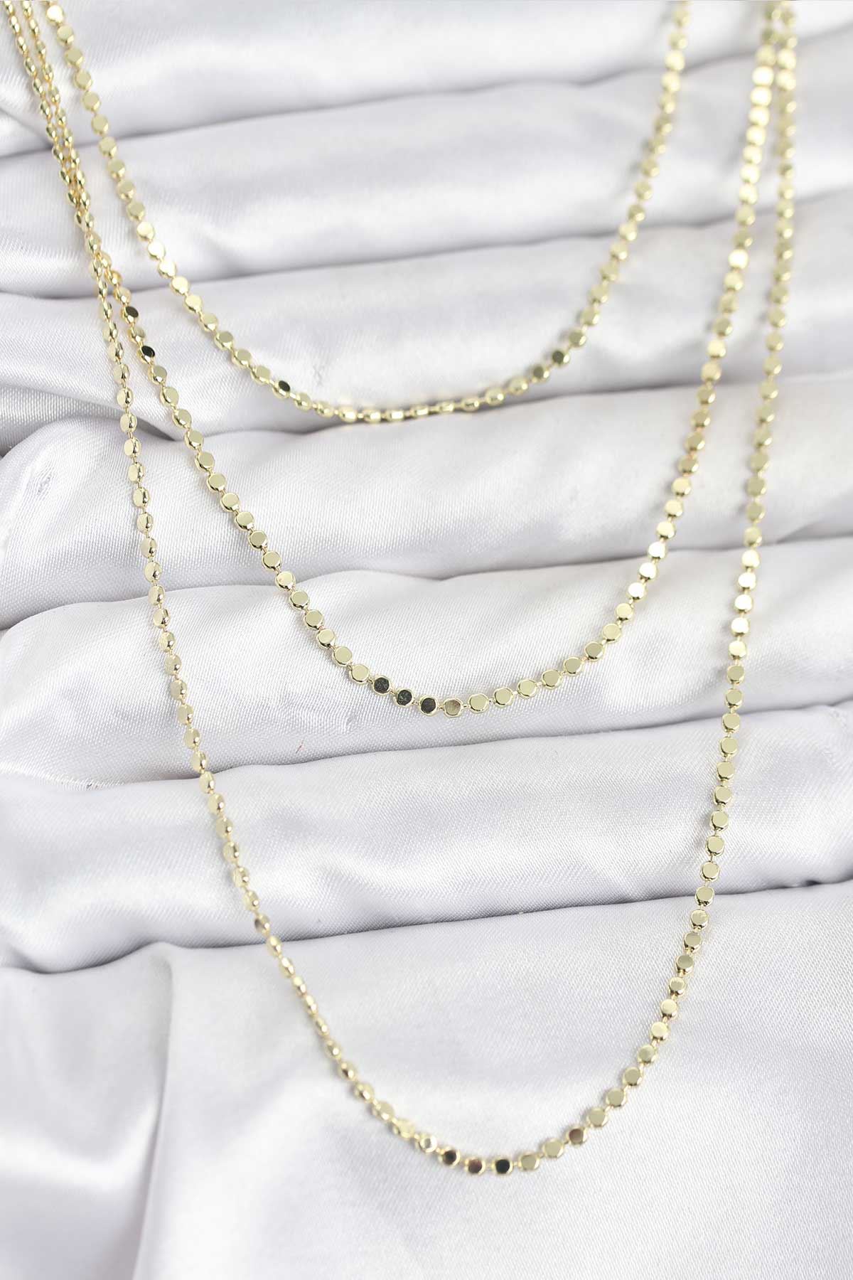 YRTCL 316L Çelik Zincir Gold Renk Ezme Zincir Model 3'lü Kadın Kolye