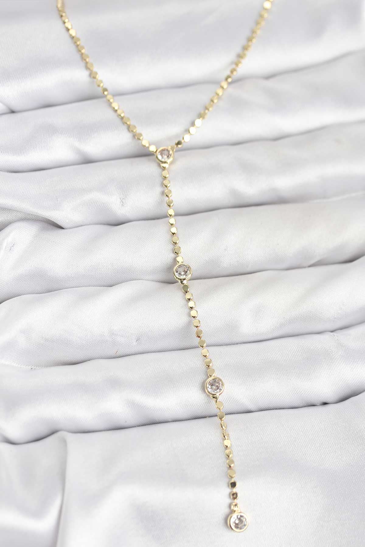 YRTCL 316L Çelik Gold Renk Ezme Zincir Model Y Kadın Kolye