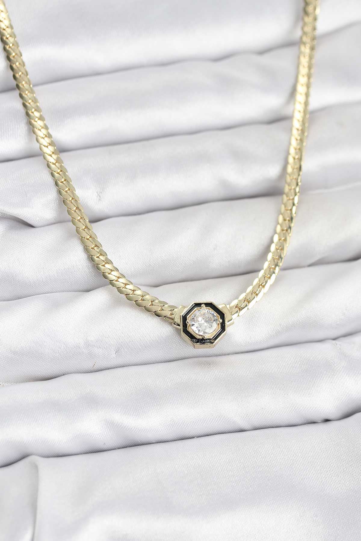 YRTCL Gold Renk Pirinç Zirkon Taşlı Kadın Kolye