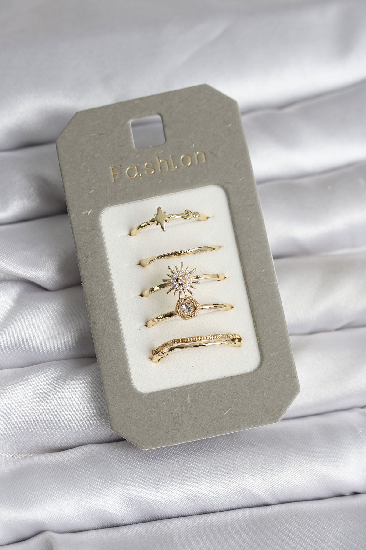 YRTCL Pirinç Gold Renk 5'li Yüzük Seti