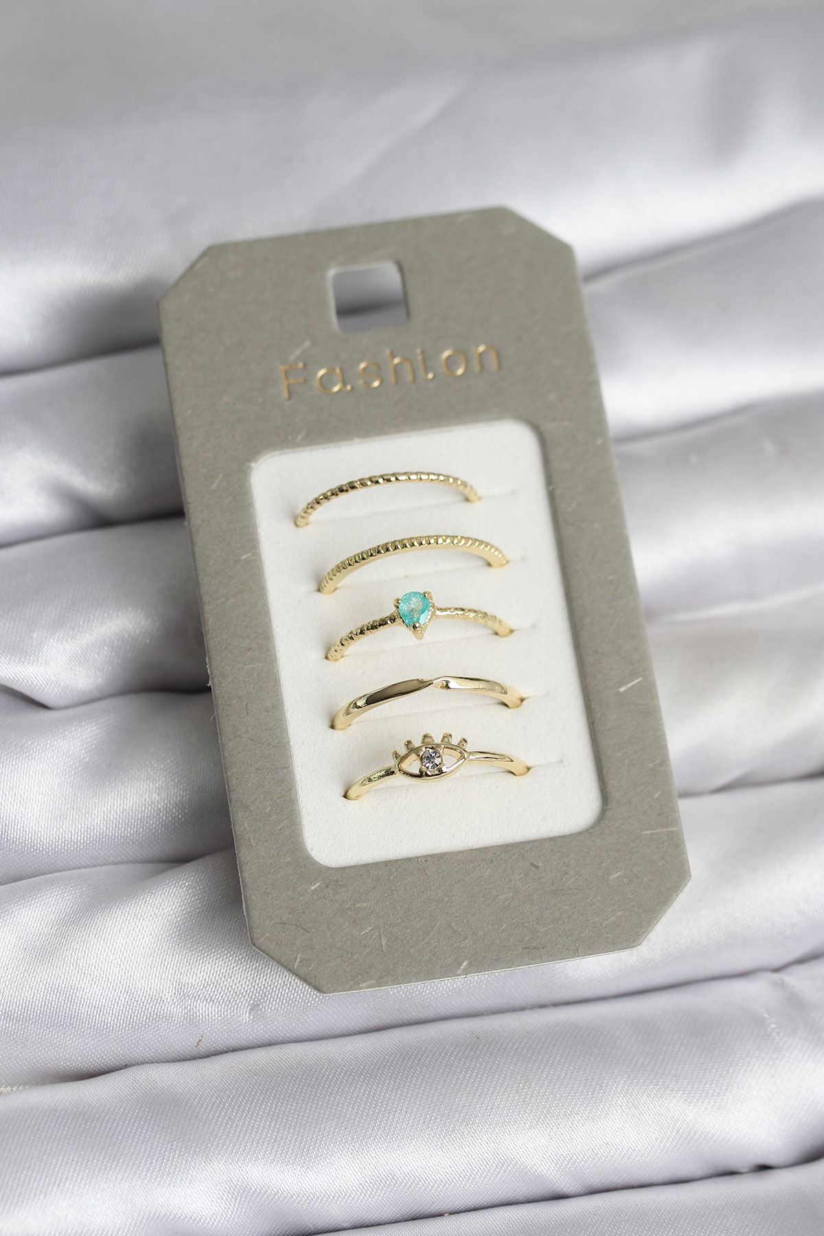 YRTCL Pirinç Gold Renk 5'li Yüzük Seti